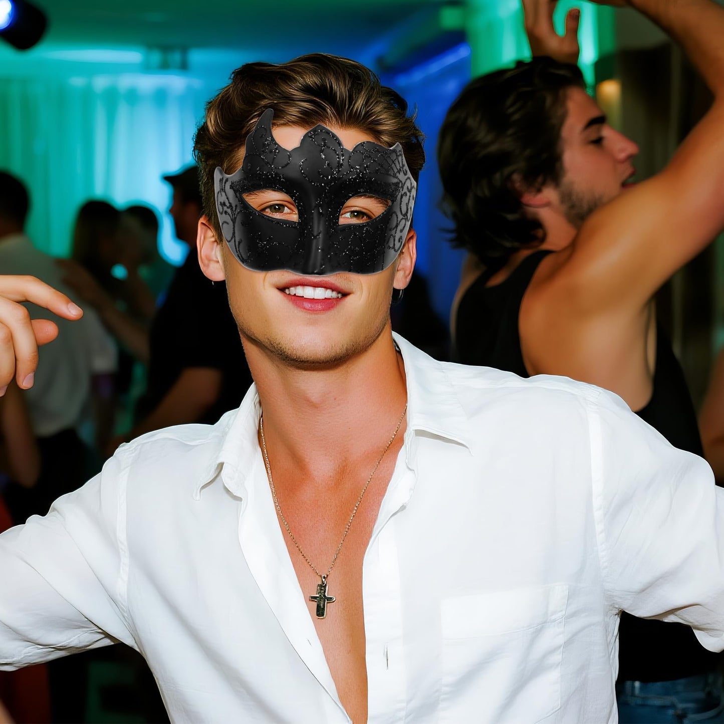 Masquerade Mask Couples Set: Black Rhinestones Metal Cosplay (image 9)