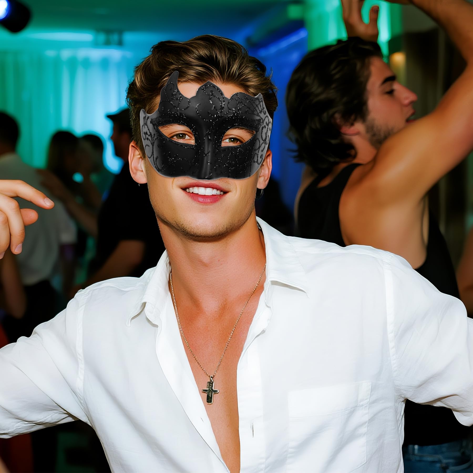 Masquerade Mask Couples Set: Black Rhinestones Metal Cosplay (image 9)