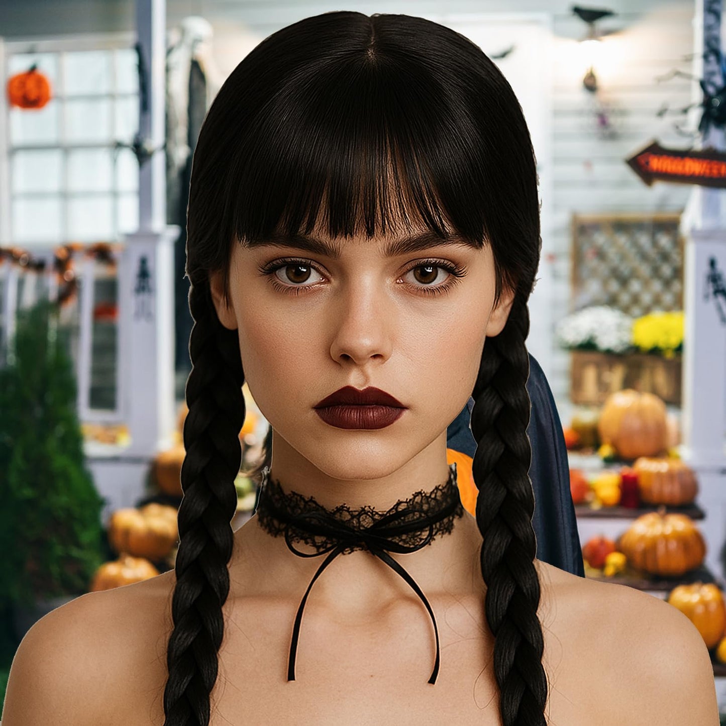 SSKHE 3Pcs Black Braided Wig for Women and Children, Cosplay Accessory for Wednesday Addams, Halloween Costume Hairpiece, Braided Design for Dress-up, Kids' Wigs, Party Hair Accessories