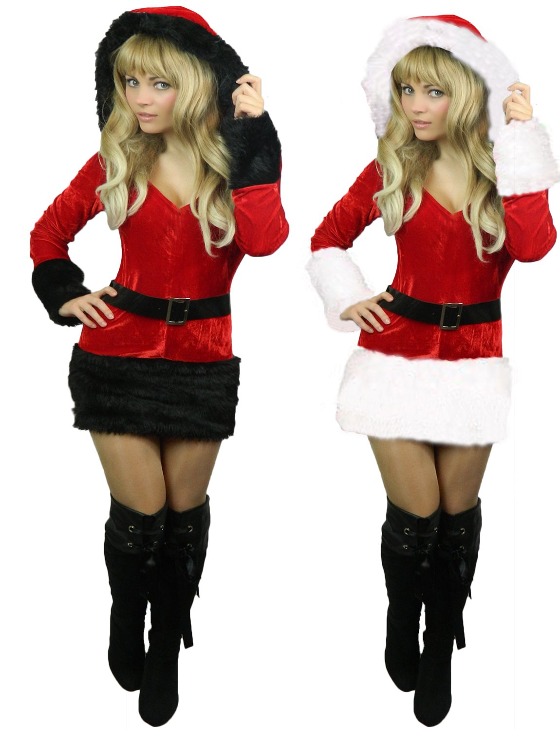 Yummy Bee Mrs Claus Costume Women Sexy Santa Outfit Adult Ladies Christmas Fancy Dress Red Velvet Hooded Mrs Claus Dress Plus Size Santa Costume Women Christmas Outfit Xmas UK 8-20 (10-12)