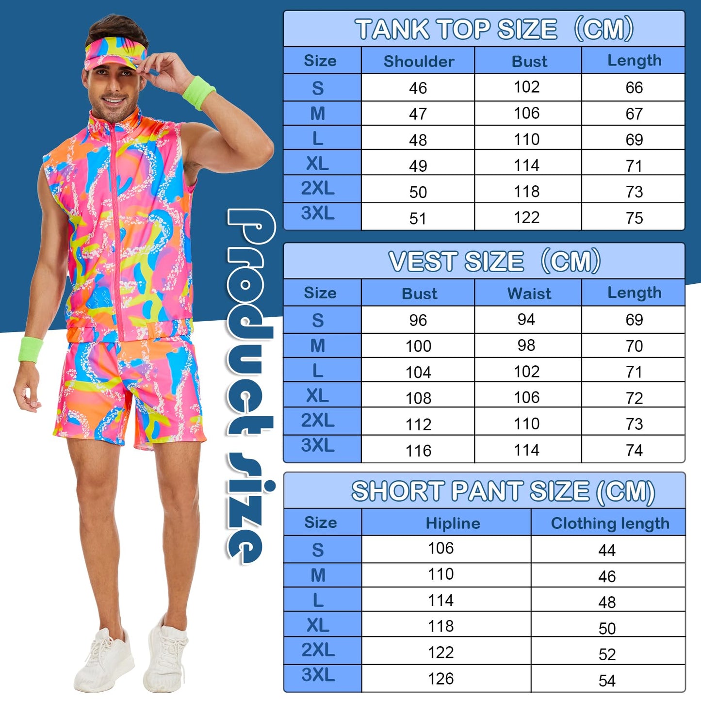 AJGEGJE 80s Workout Costume for Men, 80s 90s Workout Outfits Set, Halloween Cosplay Couples Outfits (3XL)