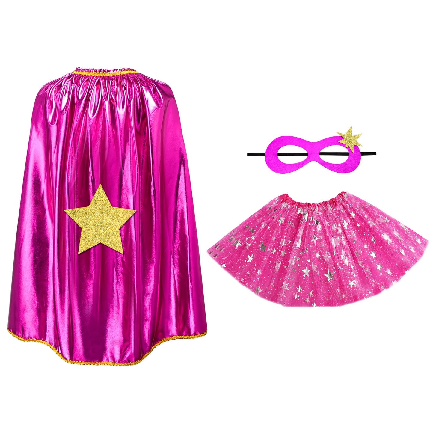 AUYAO Super-heroes Costumes Heroes Capes Kit, Kids Capes Cloak Dress Up Set with Mask Tutu Ballet Dance Skirt, 3Pcs Girls Princess Costumes Capes for Halloween Christmas Birthday Party(Rose Red)