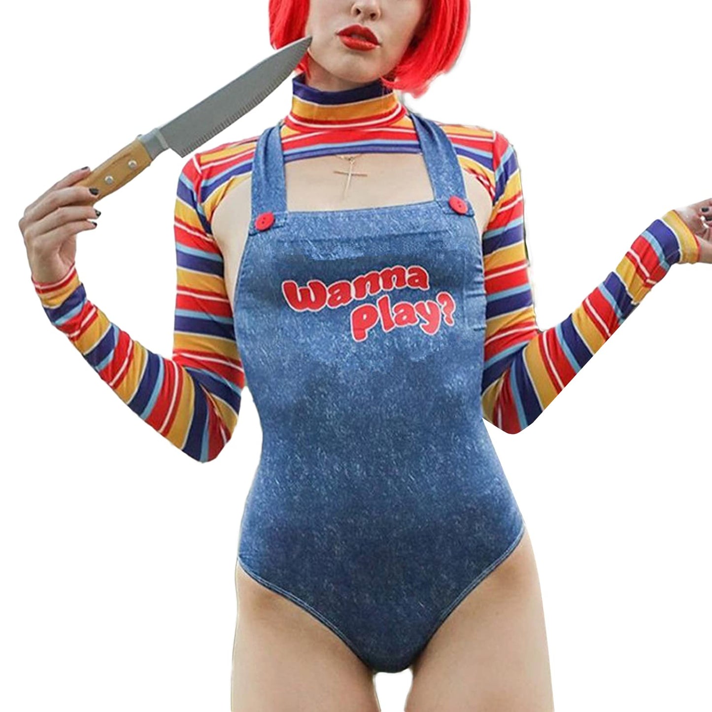 CocMouse Halloween Costumes for Women Scary Nightmare Killer Doll Costume Halloween Doll Clown Costume Sexy Cosplay Jumpsuit (B-Blue, L)