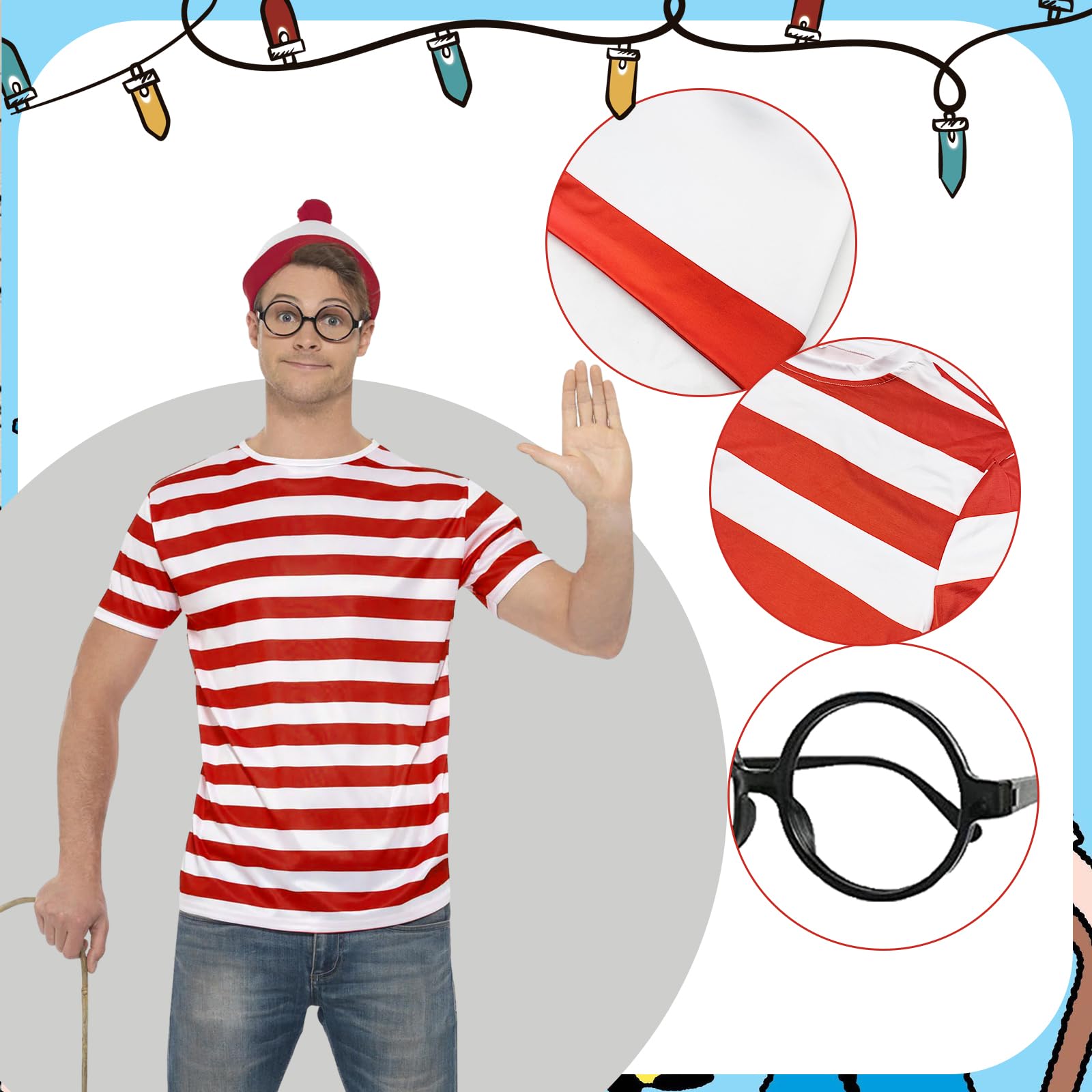 Wally Costume Cosplay Accessories Set with Red and White Striped (image 3)