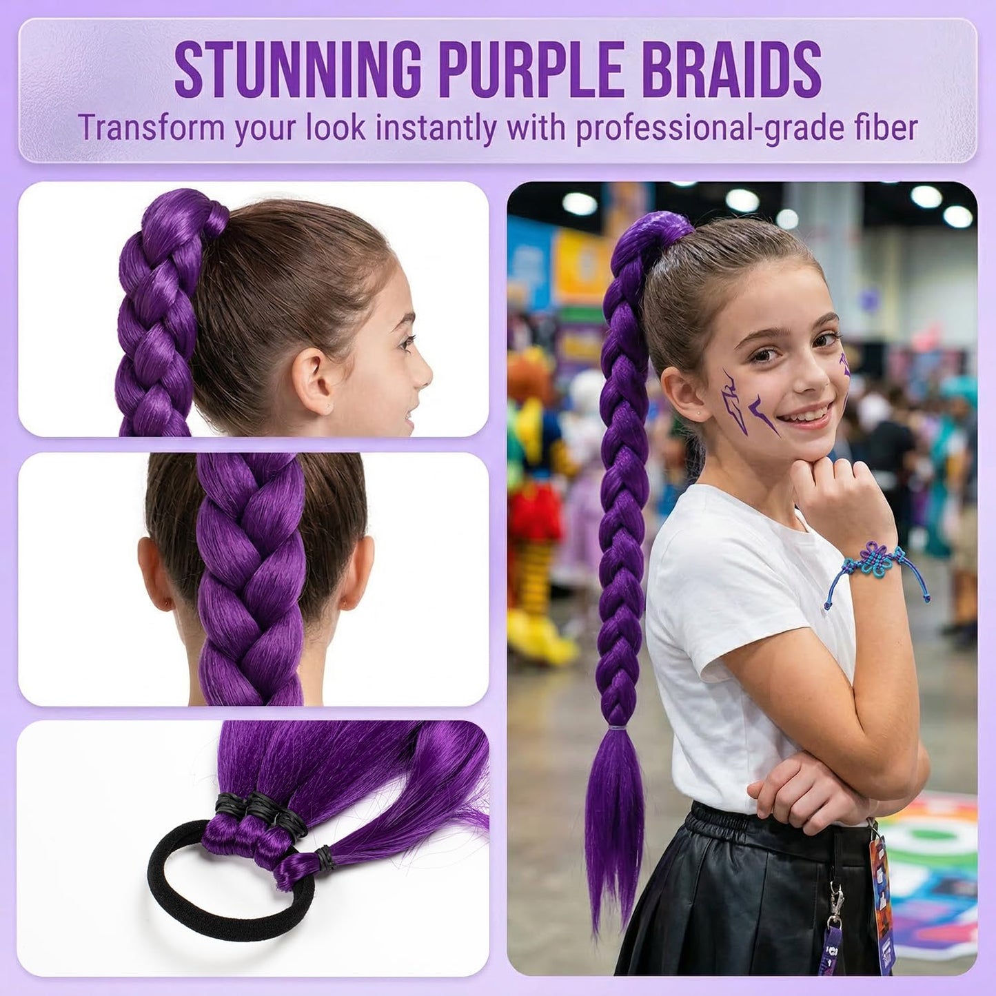 Kpop Costume Cosplay Wig Set - Purple Braiding Hair Extensions