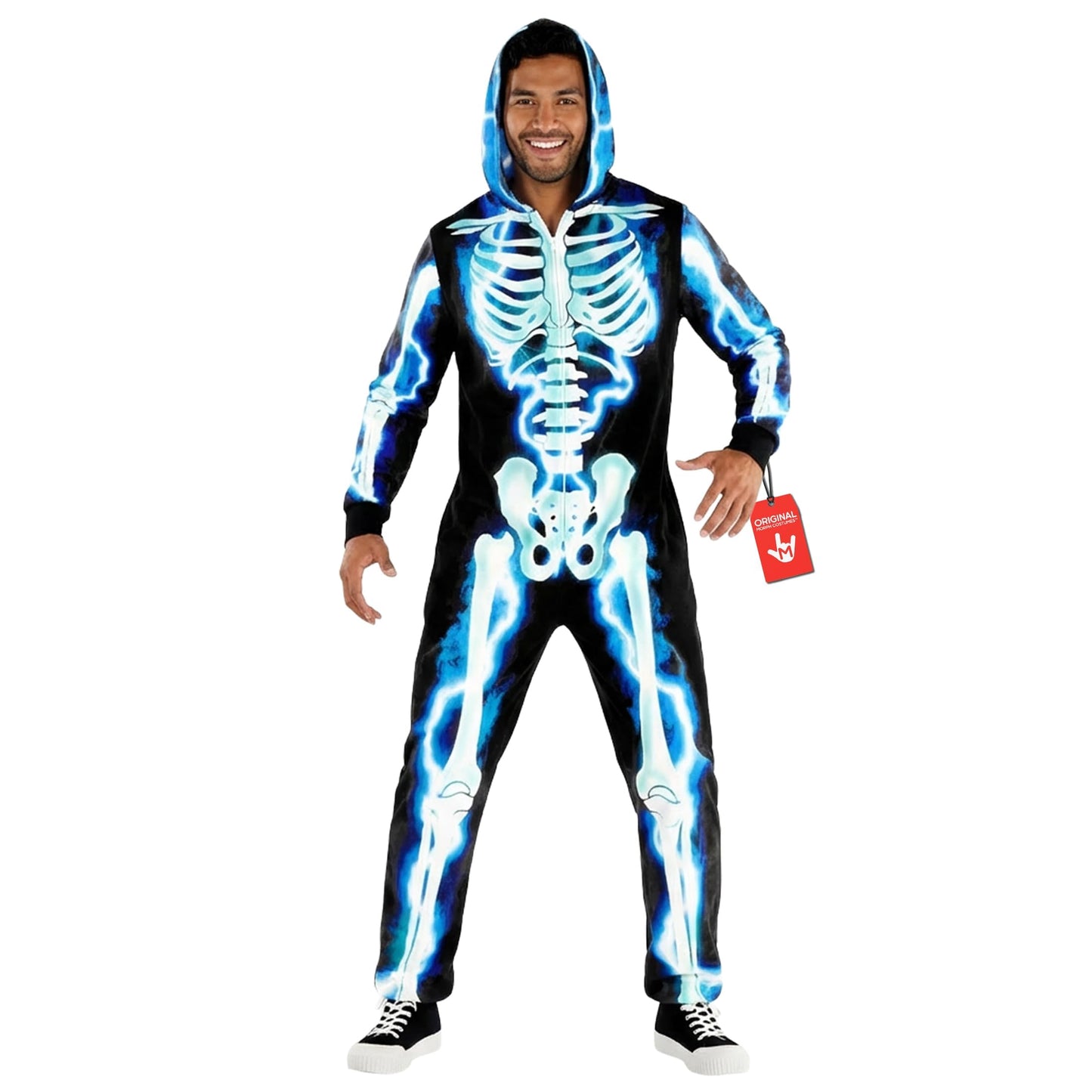 Electric Skeleton Costume Men Adult Halloween Jumpsuit Skeleton