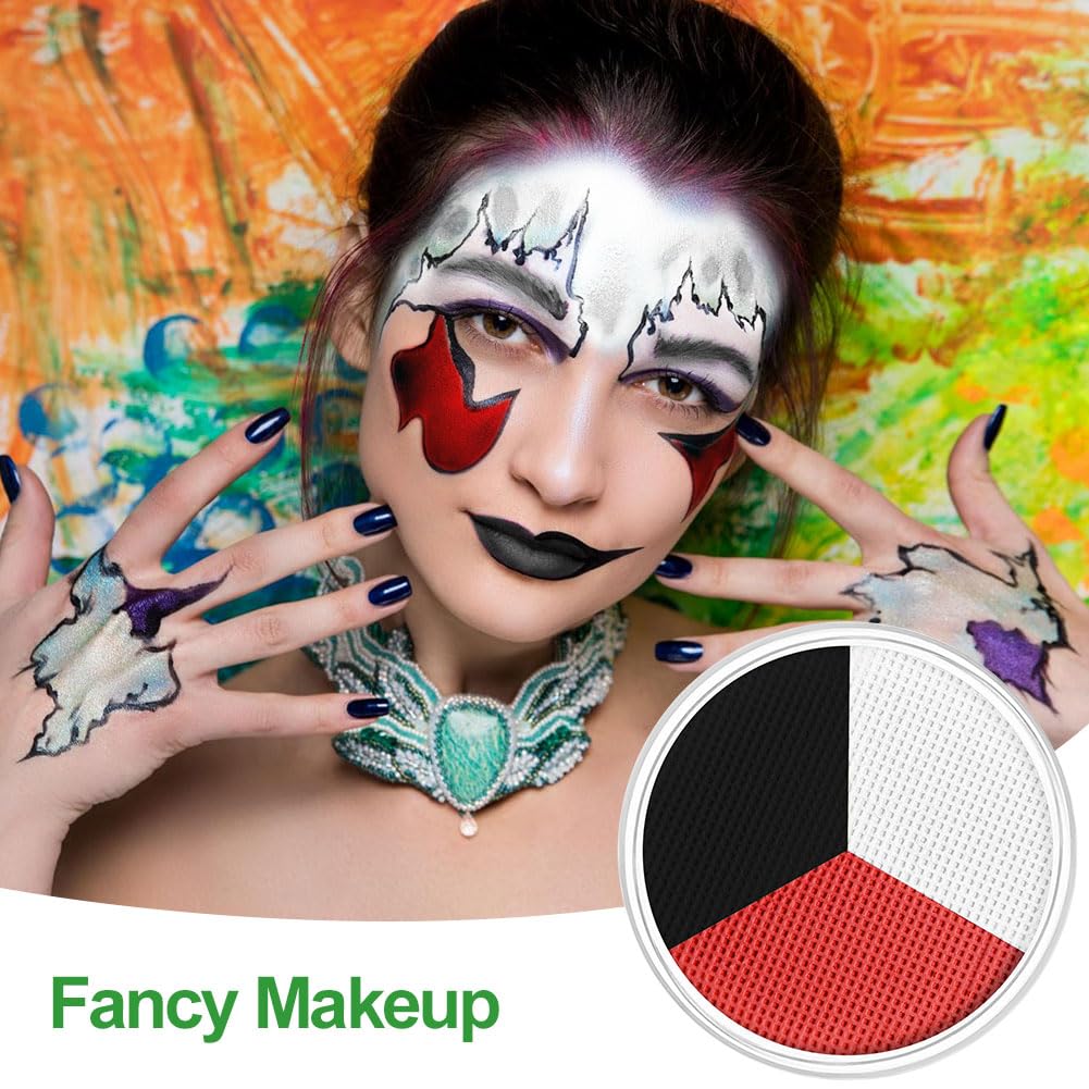LOPHE Black White Red Face Paint Palette, 3-in-1 Water-Based Cream Makeup Kit (30g) for Halloween, Zombie Vampire SFX Cosplay & Face Painting, Easy Wash Off, Non-Toxic & Safe for Kids & Adults