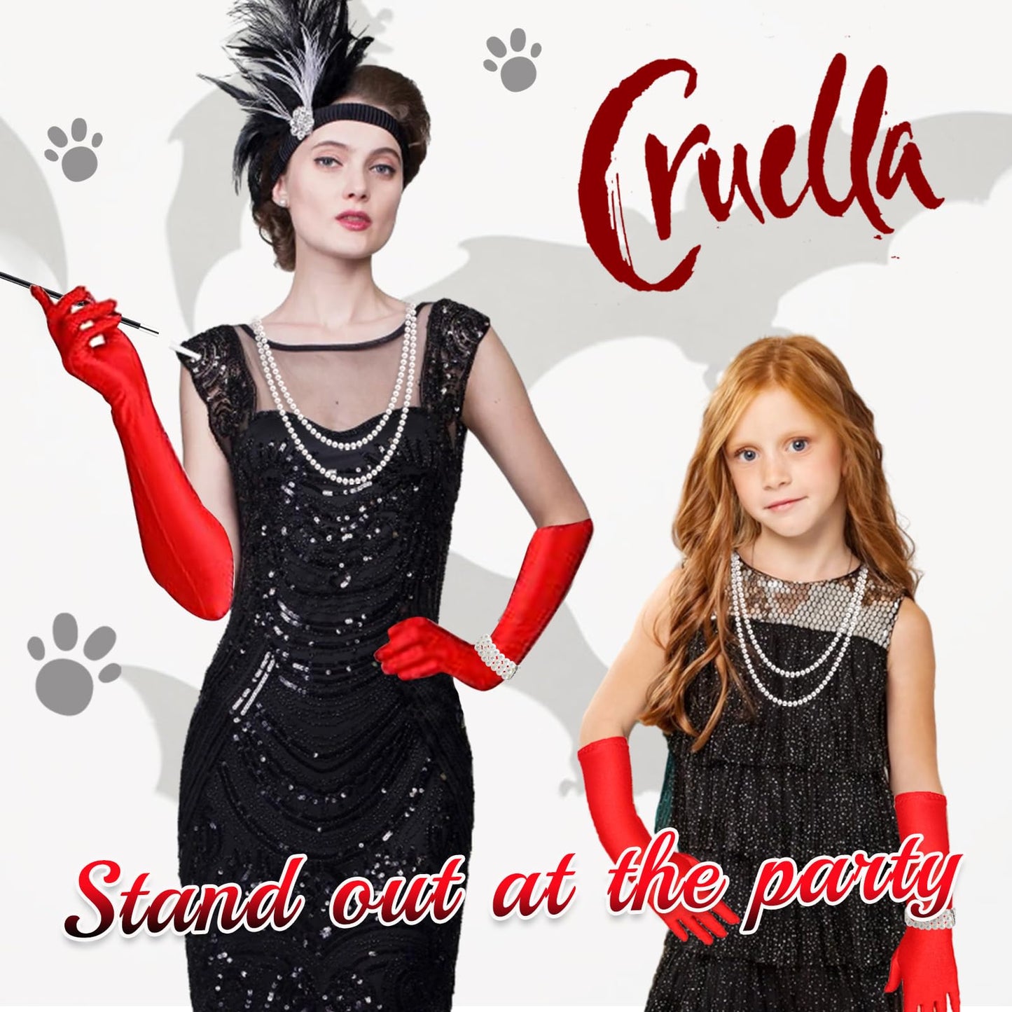 UxClishe 7 Pcs Cruella Costume Accessories Set, Cruella Fancy Dress Kit with Cape Gloves Wig for World Book Day