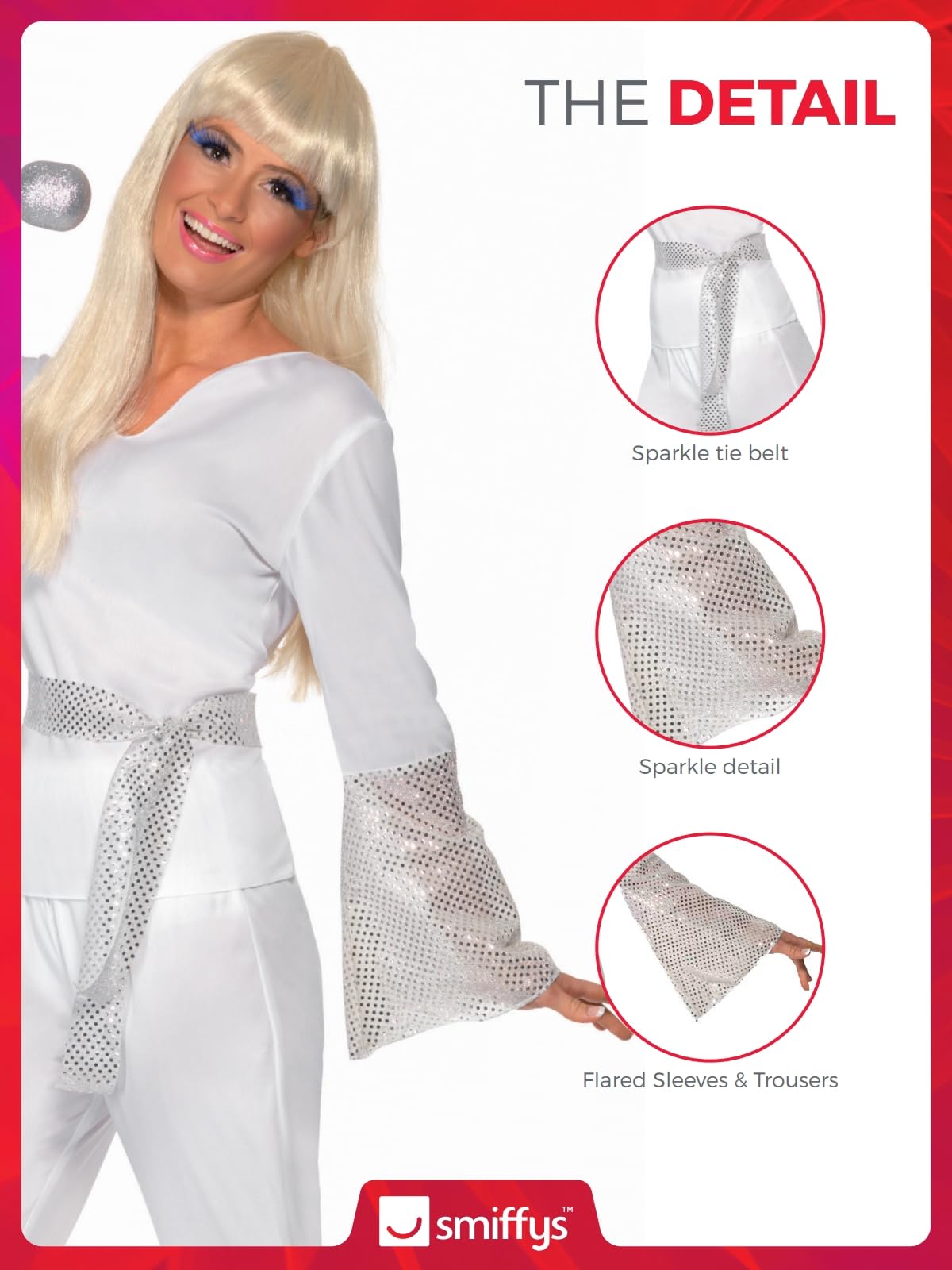 70s Disco Lady Costume - White with Top - Trousers and Belt (image 3)