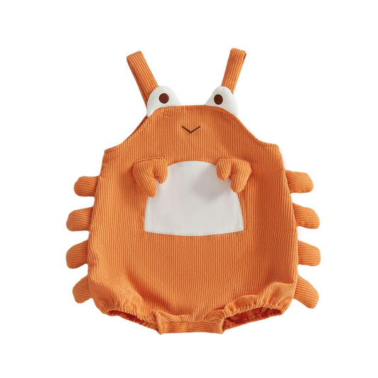 Edhomenn Baby Lobster Romper Newborn Cute Lobster Costume Infant Backless Corduroy Crab Overall Toddler Sleeveless Bodysuit 1-18months Clothes (01 Orange, 6-9 Months)