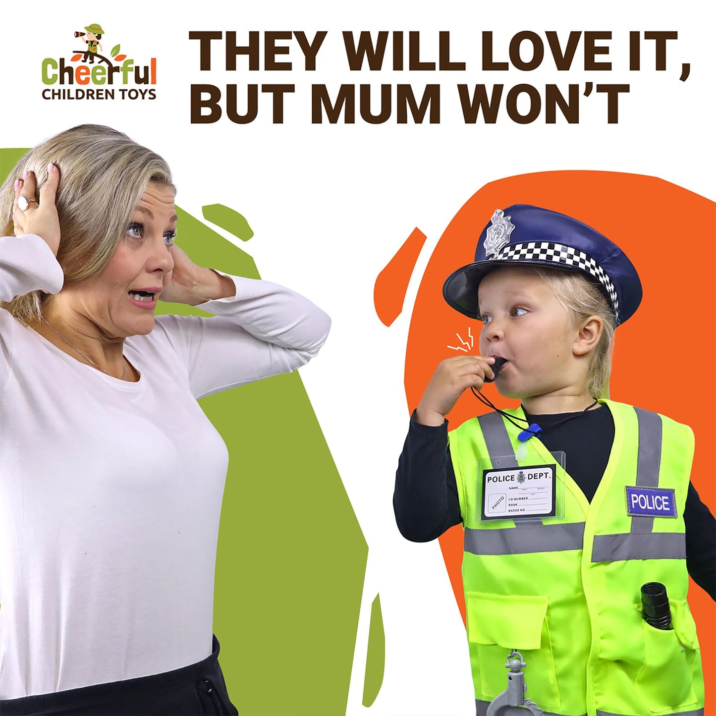 Cheerful Children Toys Kids Police Costume - 10 Pcs Police Officer Outfit Dress Up - Ideal for Boys & Girls Aged 3-7 - Include Vest & Hat - Kids Fancy Dress for Roleplay, Halloween, & STEM Learning