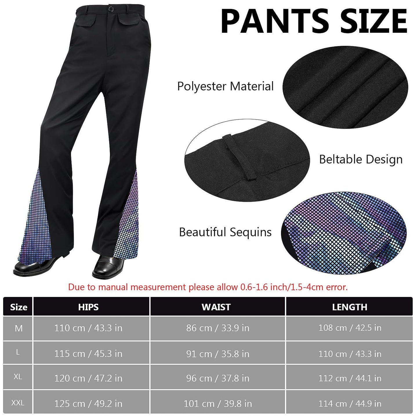 70s Disco Outfit for Men 60s Costume with Retro Shirt Bell Bottom (image 4)