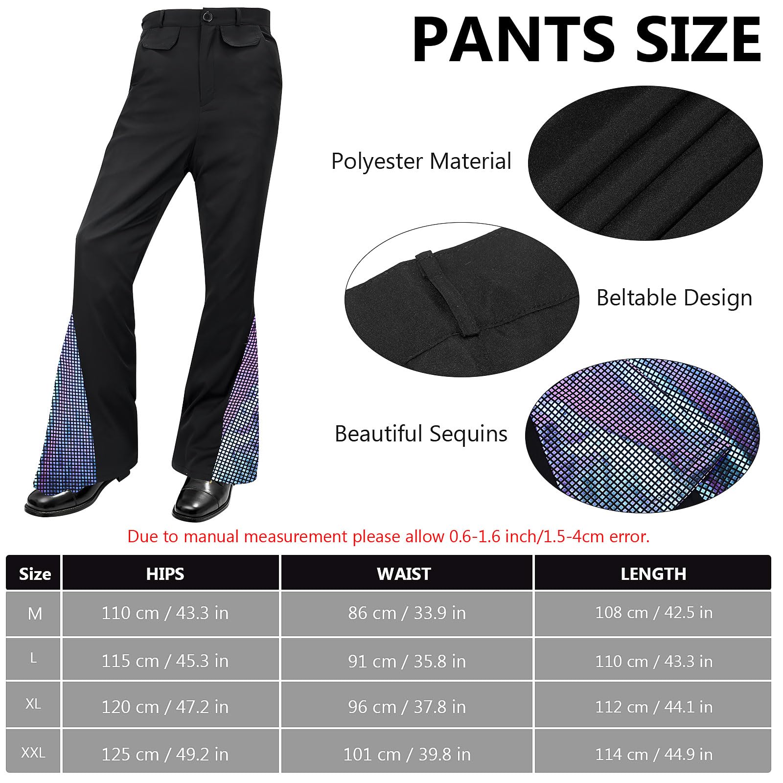 70s Disco Outfit for Men 60s Costume with Retro Shirt Bell Bottom (image 4)