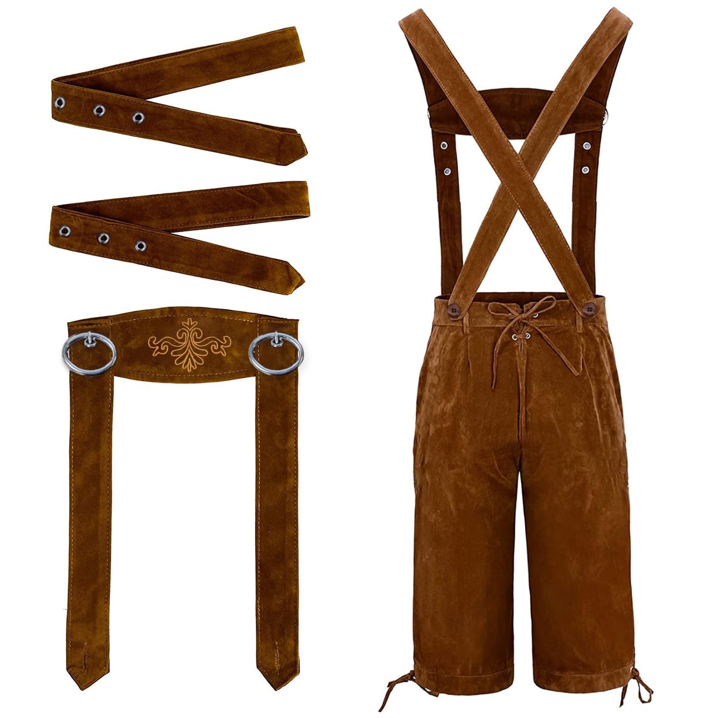 Adisno Lederhosen Men,Oktoberfest Outfit Mens,October Festival Costume Mens,Men Lederhosen, Bavarian Man Costume Pants, Brown, Embroidered - Size XL