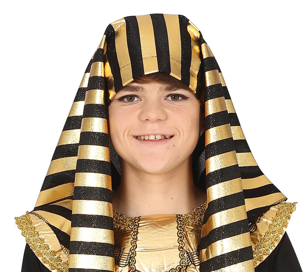 FIESTAS GUIRCA | Egyptian Teen Fancy Dress Costume (14-16 Years) - Tunic, Belt, Collar, Trousers and Headpiece - Pharaoh and Ancient Egypt Costumes for Halloween and Parties - Black and Gold