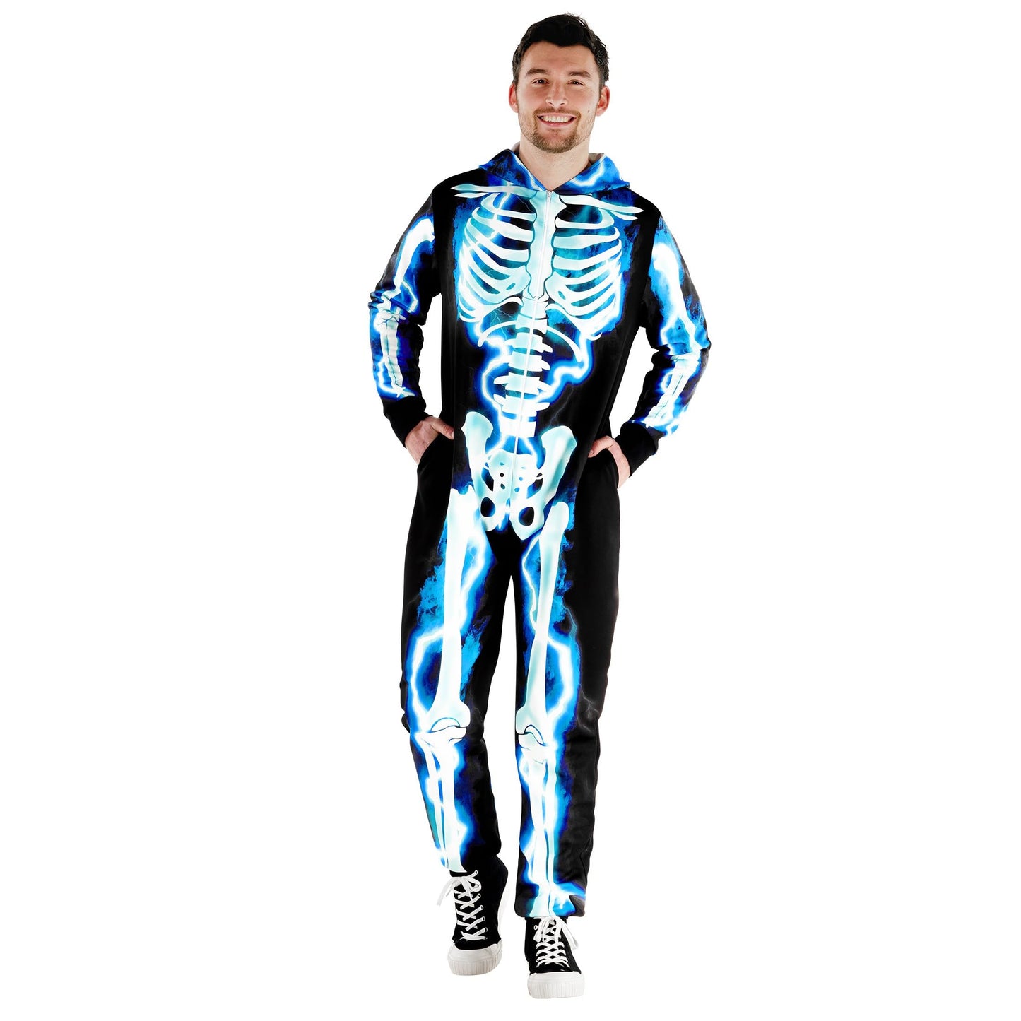 Electric Skeleton Costume Men Adult Halloween Jumpsuit Skeleton (image 9)