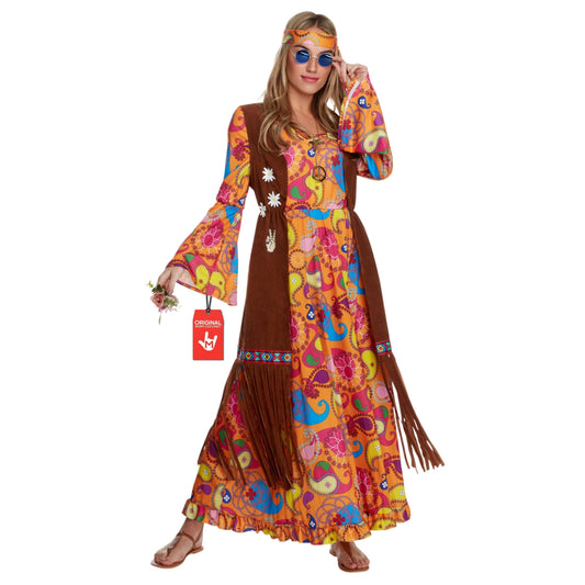 Long Hippie Costume Women - 70s Fancy Dress Women - Hippy Fancy