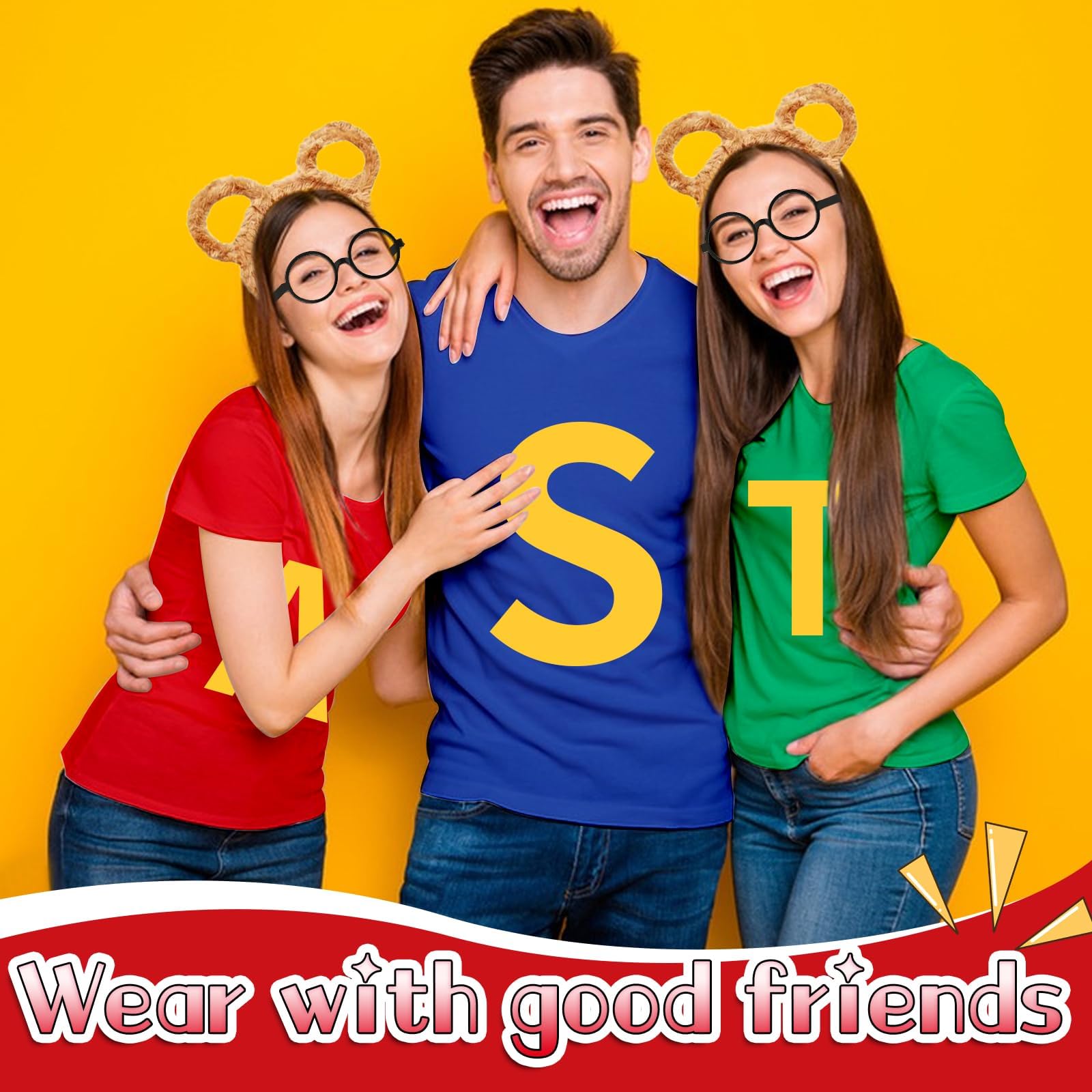 Chipmunks Costumes Set with Chipmunk Headband Glasses T-shirt (image 6)