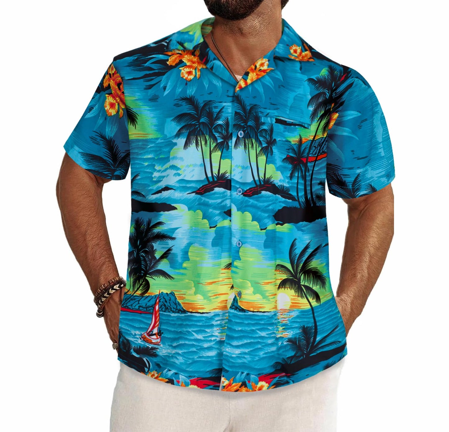 Mens Hawaiian Shirt Short Sleeve Stag Beach Holiday Aloha Summer