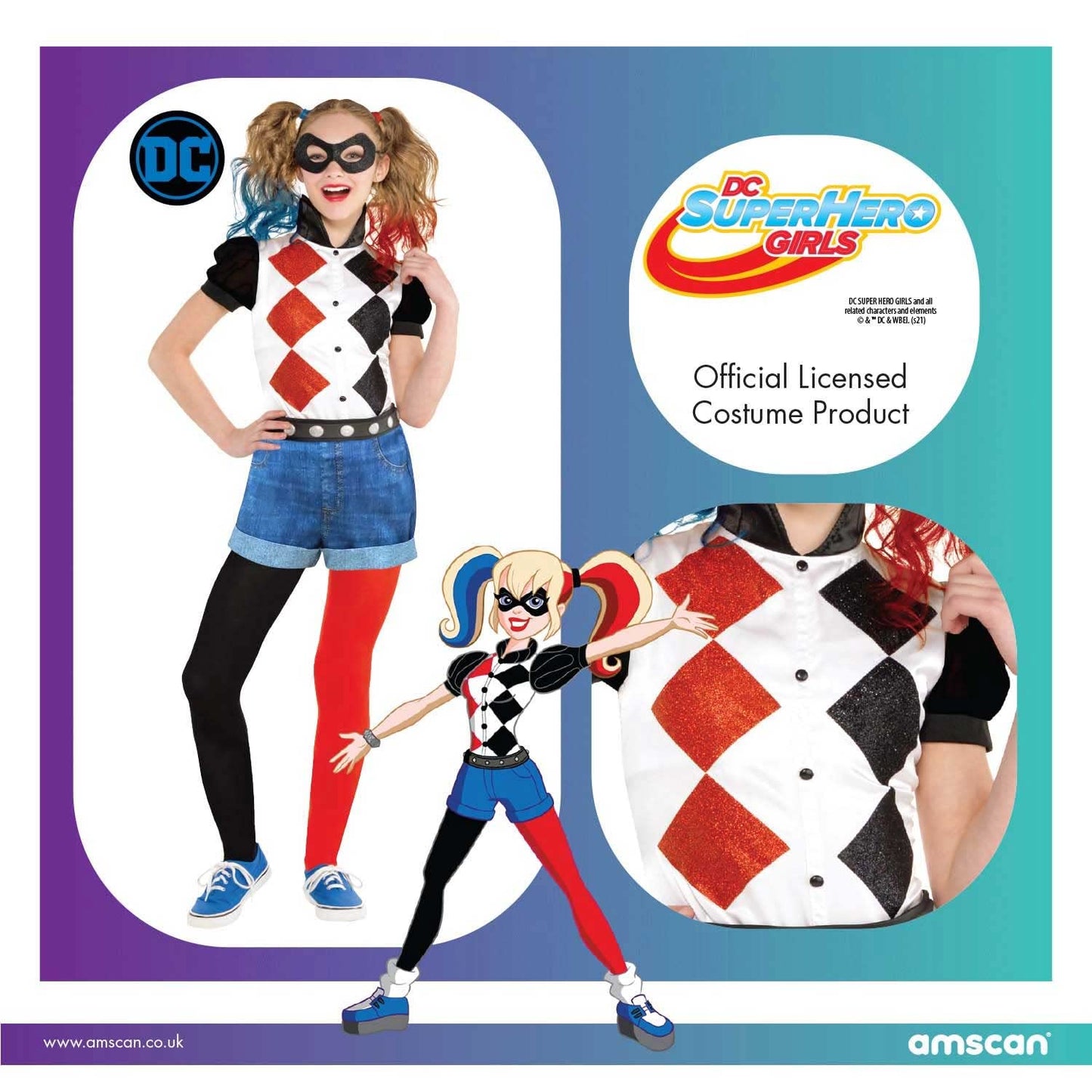 Amscan 9906095 Girls Classic Official Licensed Warner Bros Harley Quinn Child Kids Fancy Dress Costume (8-10 Years)