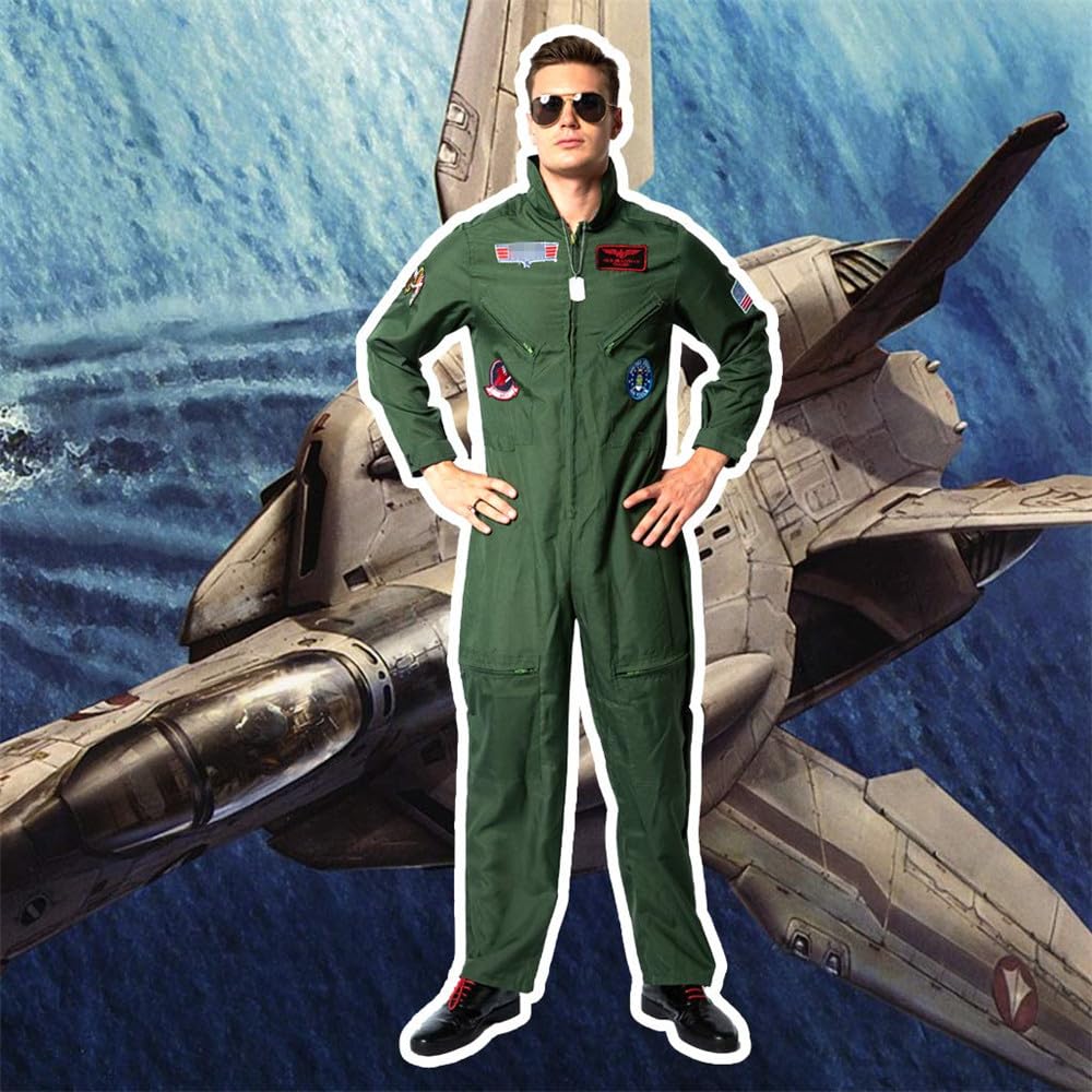 Men Pilot Costume Aviator Fancy Dress Halloween Party Cosplay (image 7)