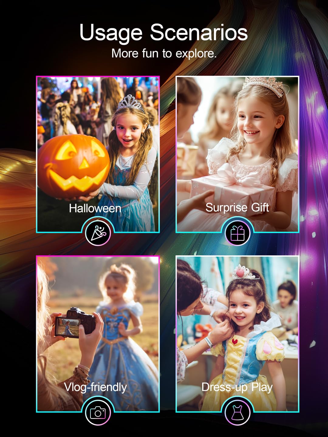 BLINGCOS Princess Costumes for Girls with RGB LED Lights, Princess Dress Music Sync & App Control, Girls Dress Up for Halloween, Christmas, World Book Day, 110