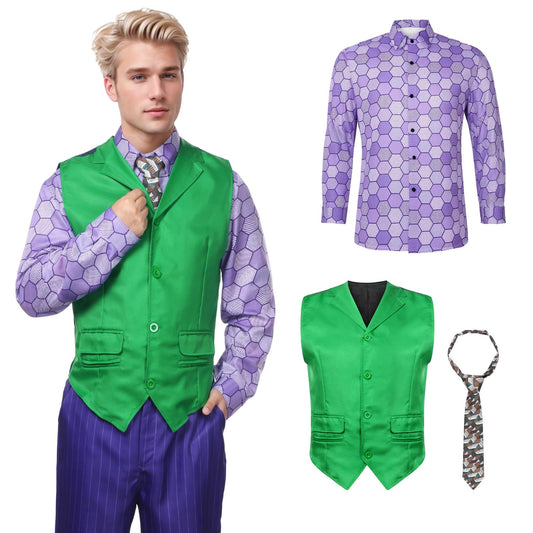 Alaiyaky Adult Men Joker Costume Shirt Vest Tie Outfit Suit Set Halloween Cosplay Dress Up Props (Style A, XXL)