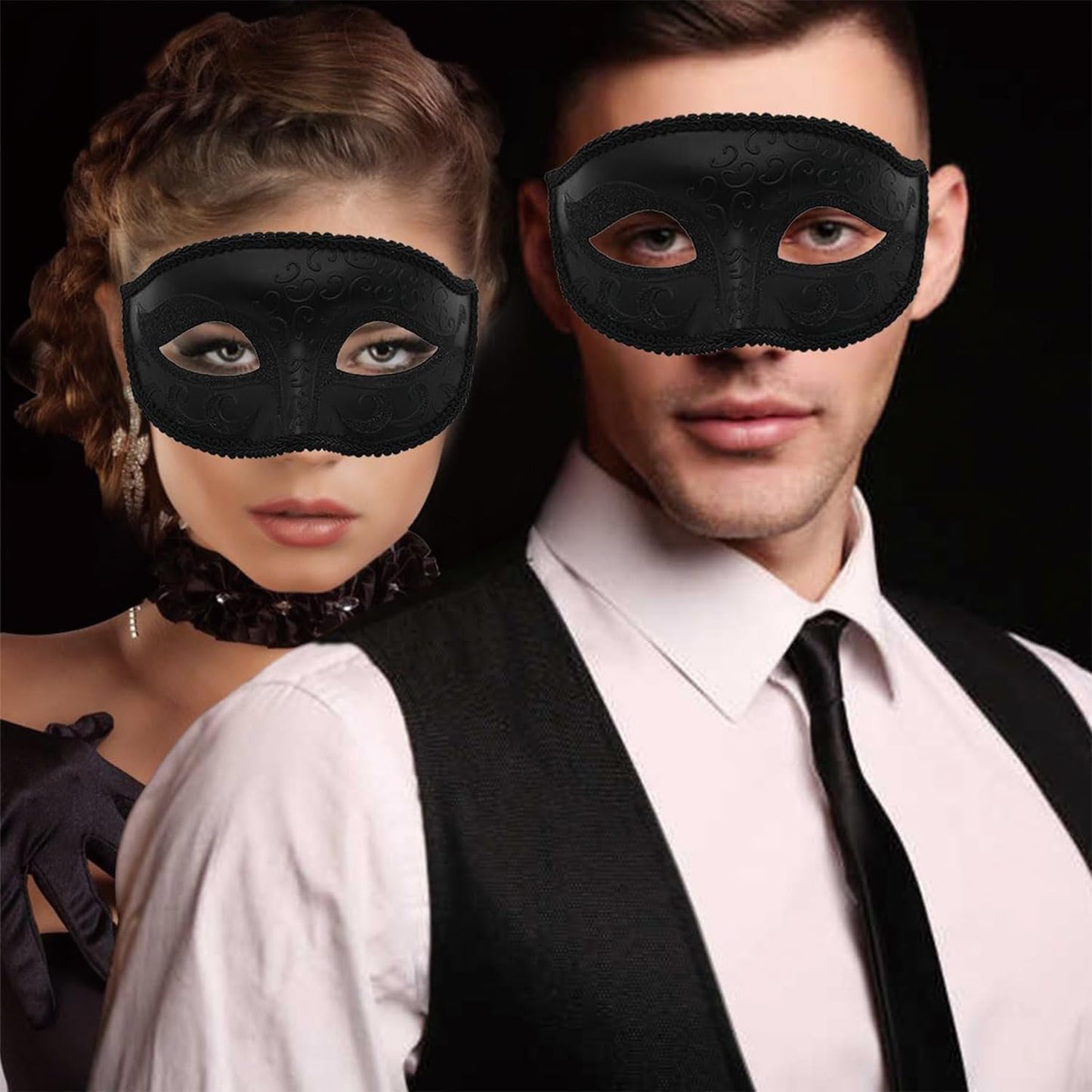 SGETHCH Masquerade Mask, Adjustable Masquerade Ball Masks, Elegant Black Masquerades Mask for Men,Venetian Mysterious Men Masquerades Masks, for Halloween Party Mardi Gras heater Costume Photoshoot