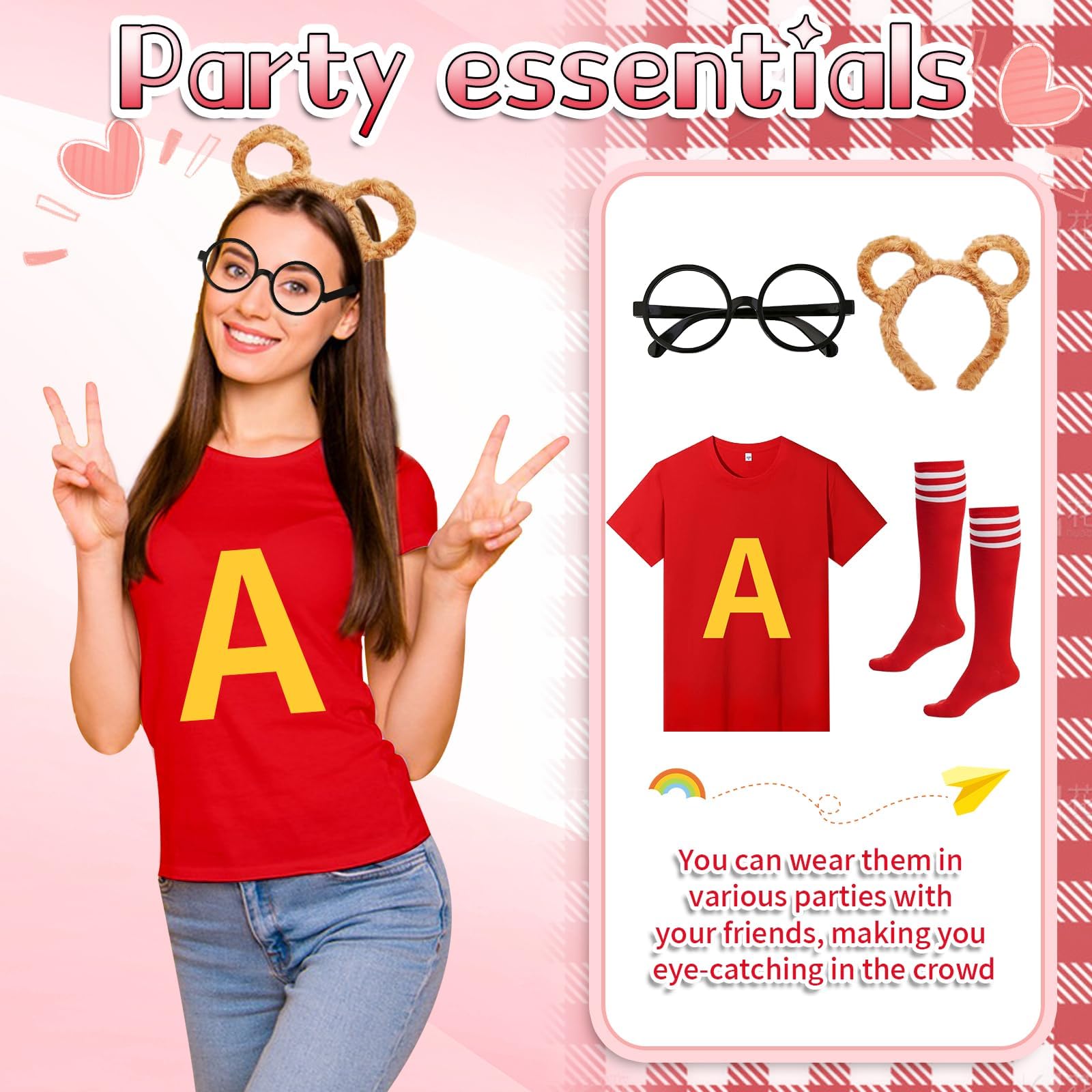 Chipmunks Costumes Set with Chipmunk Headband Glasses T-shirt (image 5)