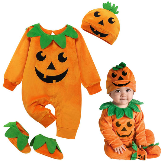 Beipegin Baby Halloween Costume Pumpkin Costume Kids Newborn Outfit Jumpsuit Pumpkin Romper with Hat Shoes for Baby Girls Boys Infant Clothes Set