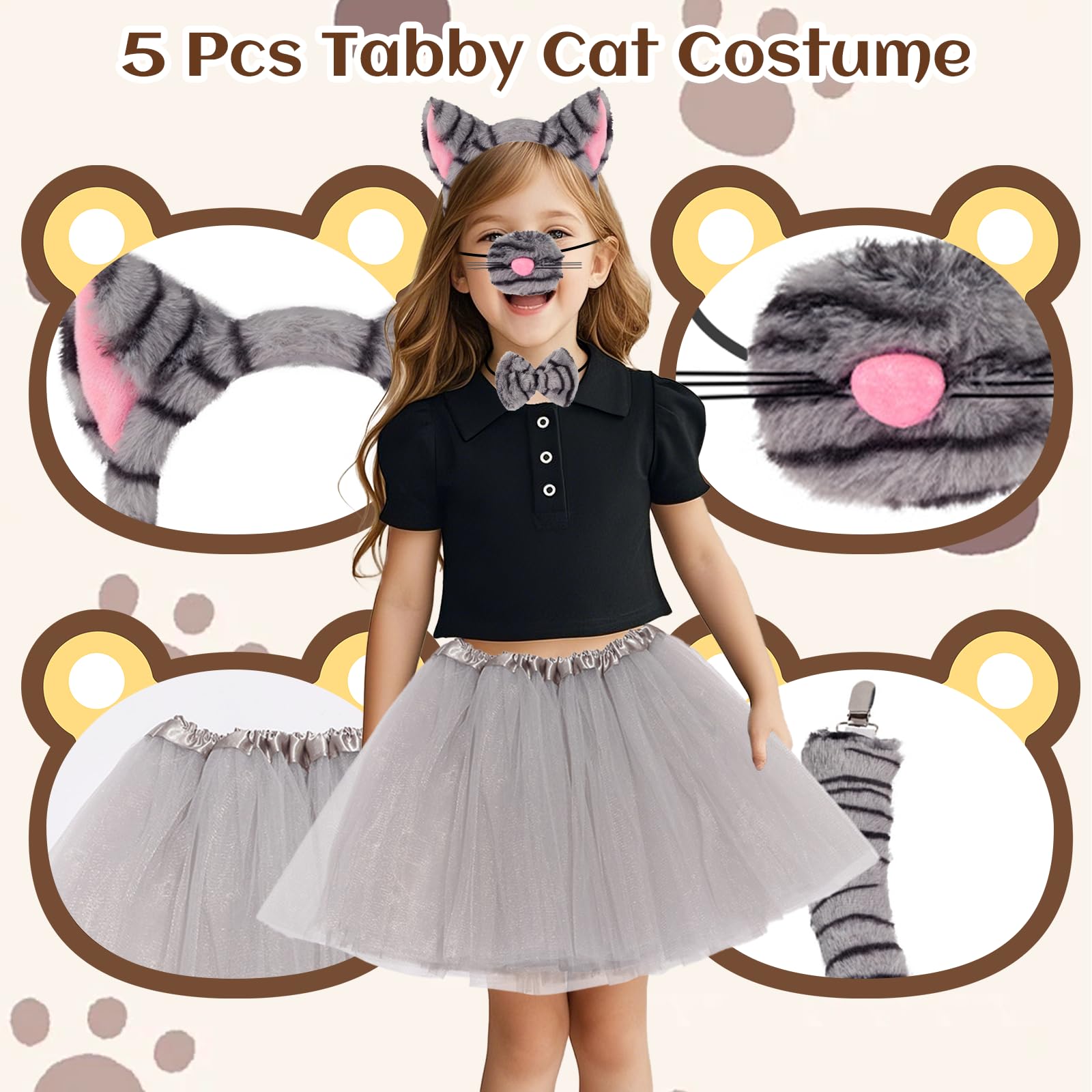 Tabby Cat Costume Accessories for Girls - Grey Cat Costume (image 3)