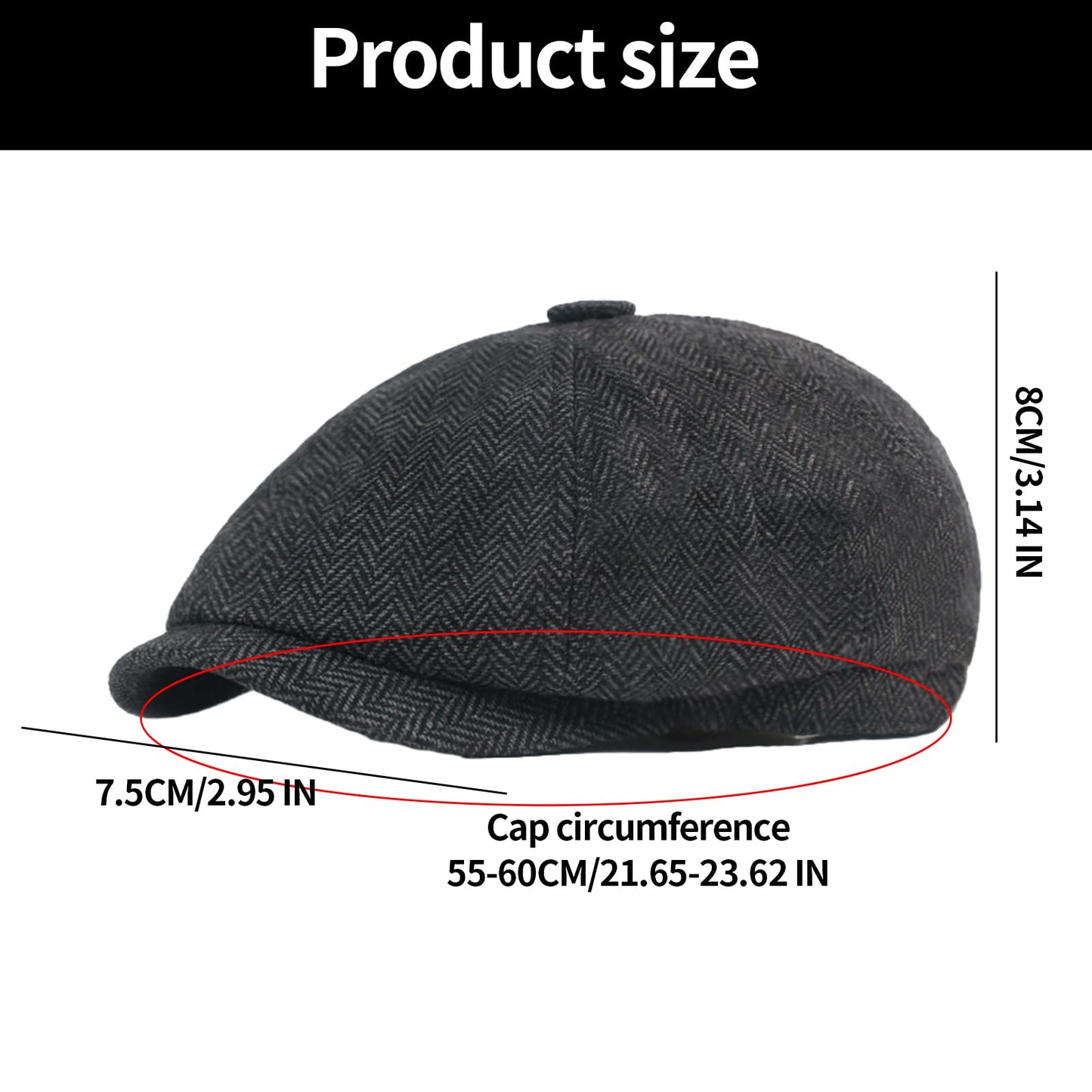 Newsboy Cap for Men - Peaky Blinders Hat - Adjustable Cabbie Tweed