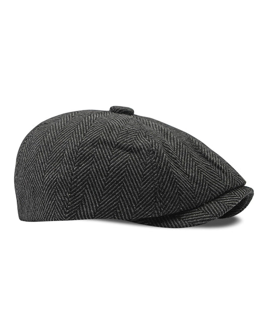 Mens Herringbone 8 Panel Caps - Classic Newsboy Tweed Flat Cap