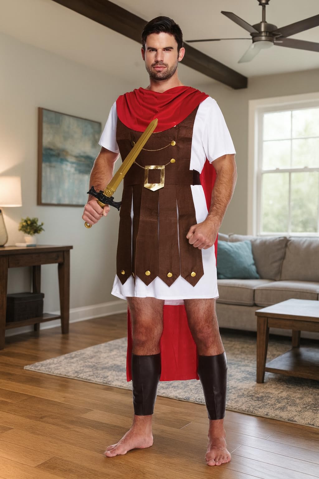 HENBRANDT Adult Men’s Roman General Fancy Dress Costume Spartan Fighter Roman Gladiator Centurion Cosplay Historical Dress Up Outfit One Size Mens Fancy Dress Costume
