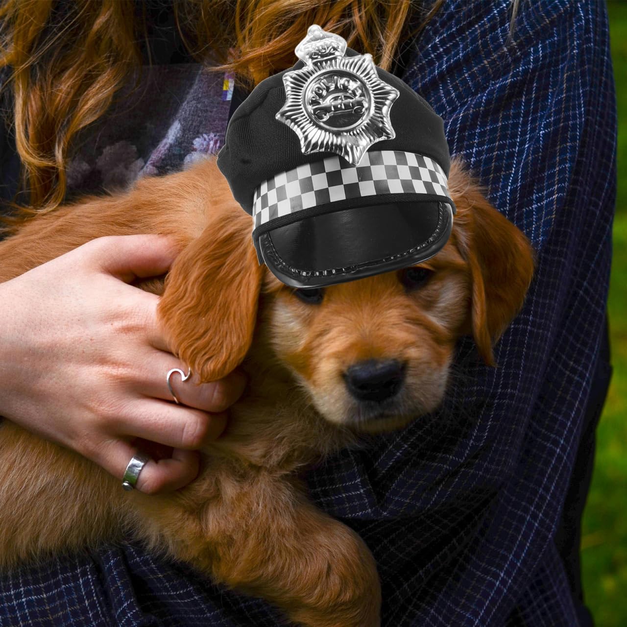 Adjustable Pet Police Hat with Neck Strap Dog Cat Costume Accessory