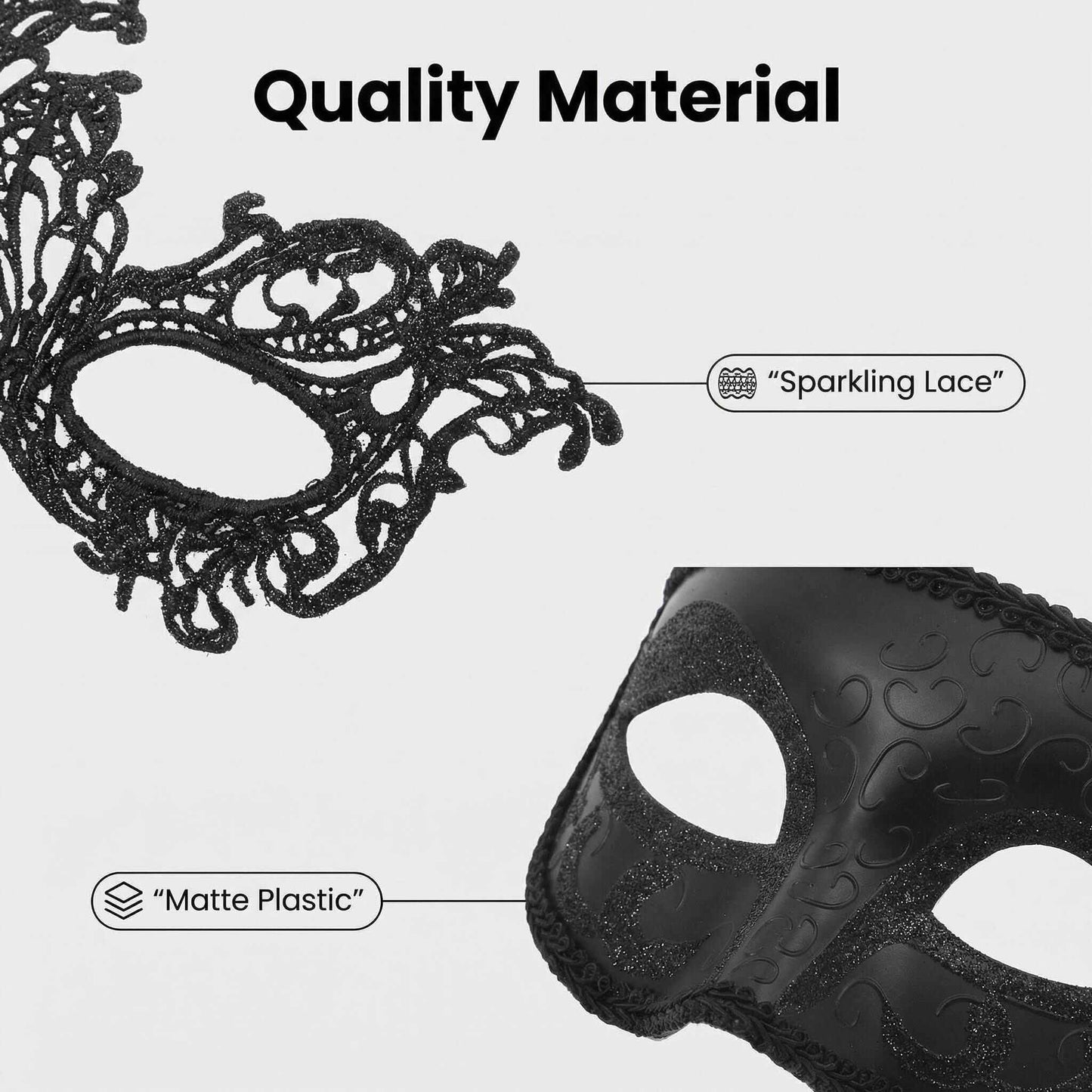 SHIFANQI 2Pcs Masquerade Mask for Men Women, Vintage Venetian Mask for Ball Party, Mardi Gras, Halloween Fancy Dress Party, Eye Lace Mask Costume, Black