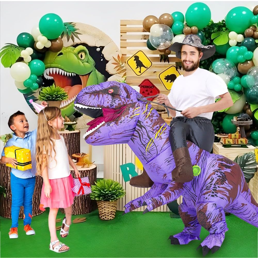 Rafalacy Inflatable Dinosaur Costume for Adult Blow up Ride-on T-rex Costume Funny Halloween Party Costume Dinosaur Party Fancy Dress up Suit, Purple