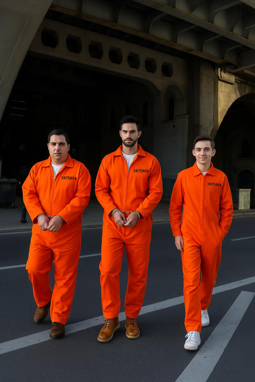 HENBRANDT Adult Men's Orange Prison Jumpsuit Fancy Dress Costume Convict Boiler Suit Prisoner Overalls Jail Jump Suit Dress Up Outfit One Size Mens Fancy Dress Costume