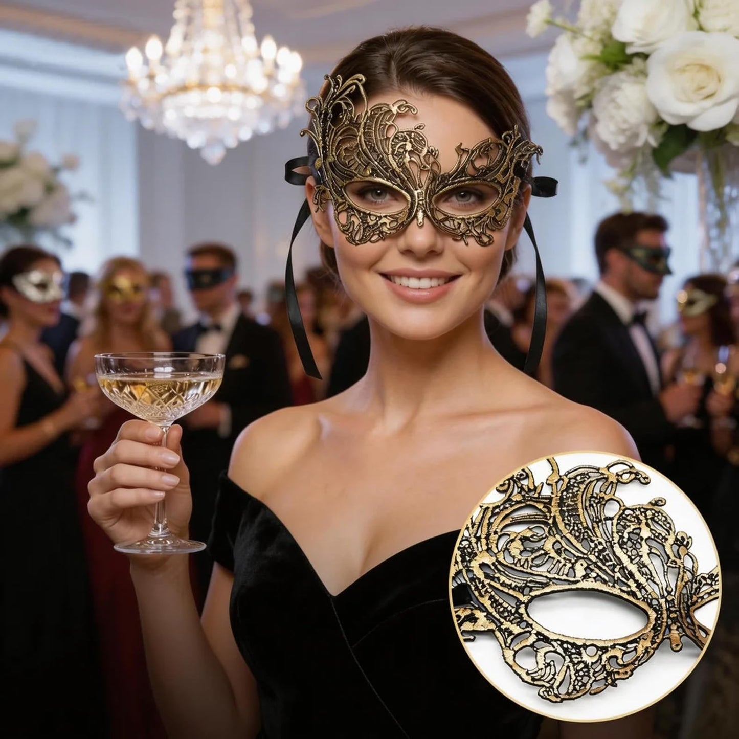 hommova 2 PCS Masquerade Masks for Couple Women Men, Half Face Lace Masquerade Ball Masks for Parties and Bars Halloween Venetian Carnival Party