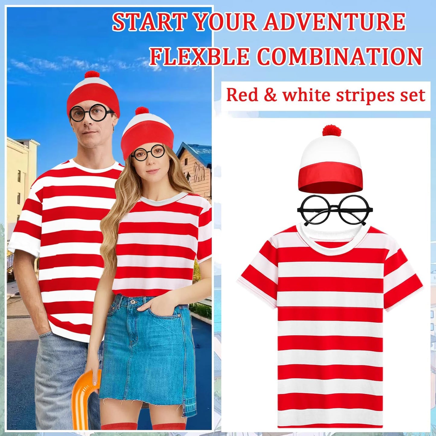 Red & White Striped T-Shirt Set for Adult - Wally Costume (image 6)