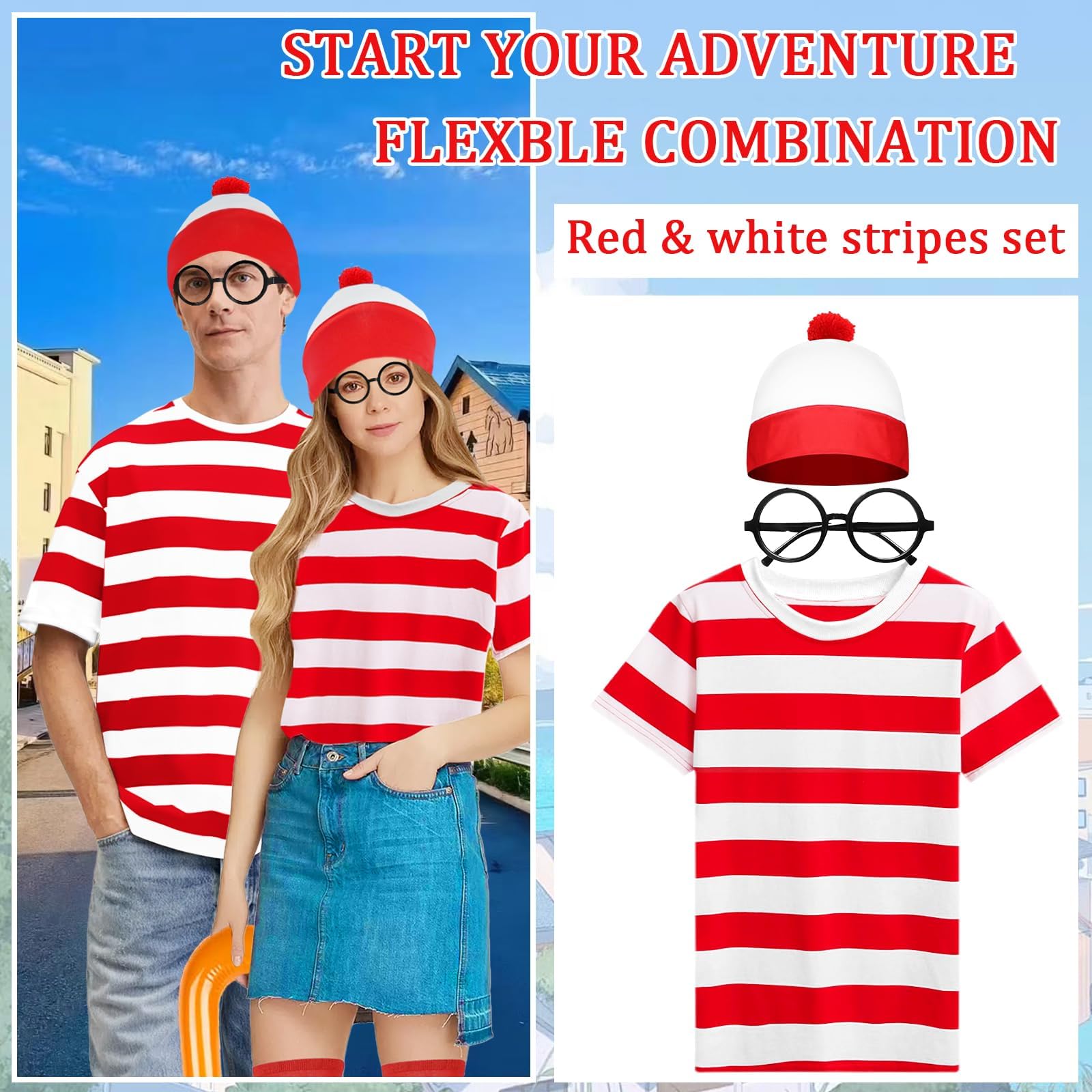 Red & White Striped T-Shirt Set for Adult - Wally Costume (image 6)