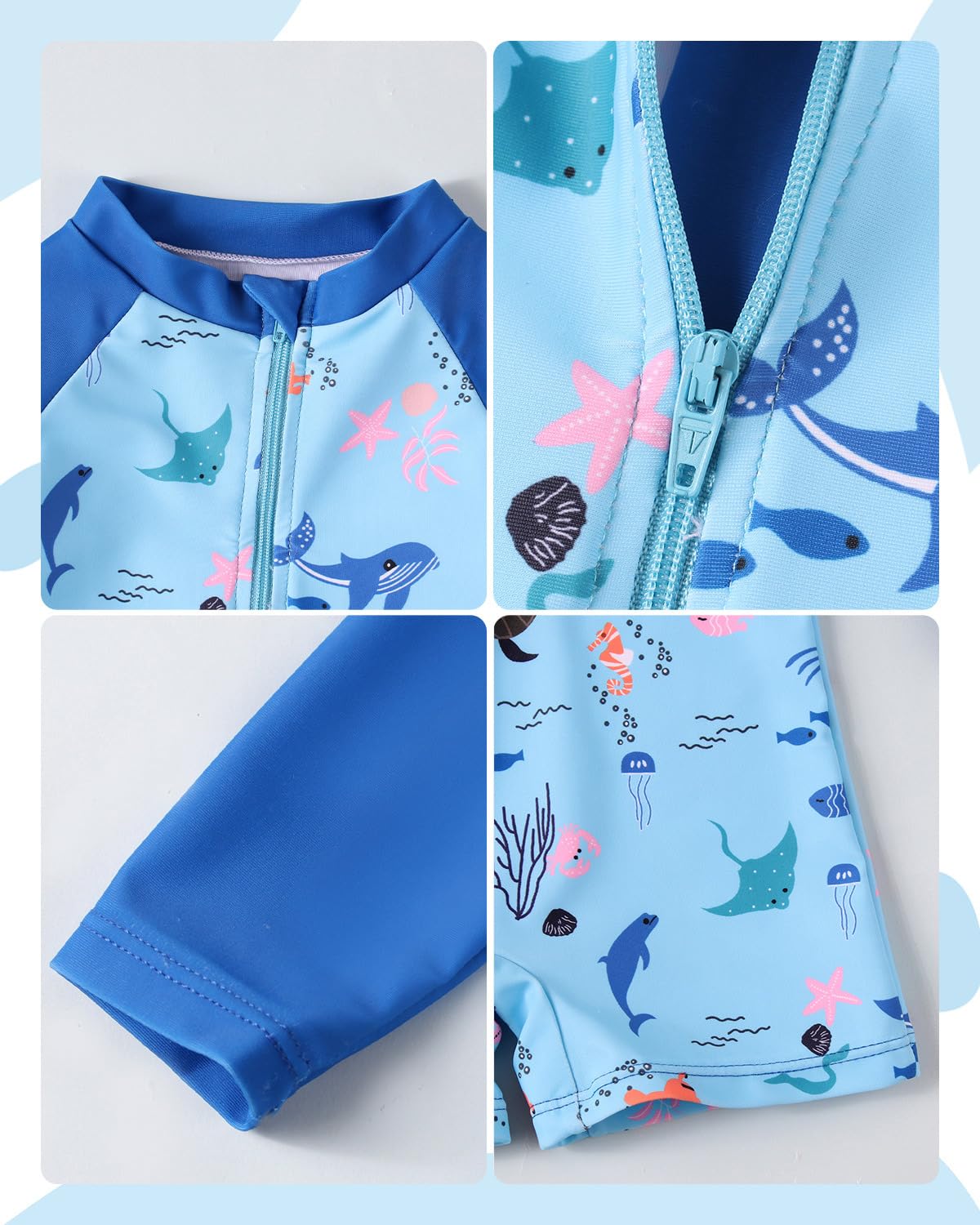 JiAmy Baby Boys Swimming Costume with Sun Hat Long Sleeve Zip Up Rash Guard Sun Protection Beach Infant Toddler Baby Swimsuit One Piece Bathing Suits Dark Blue 6-9 Months