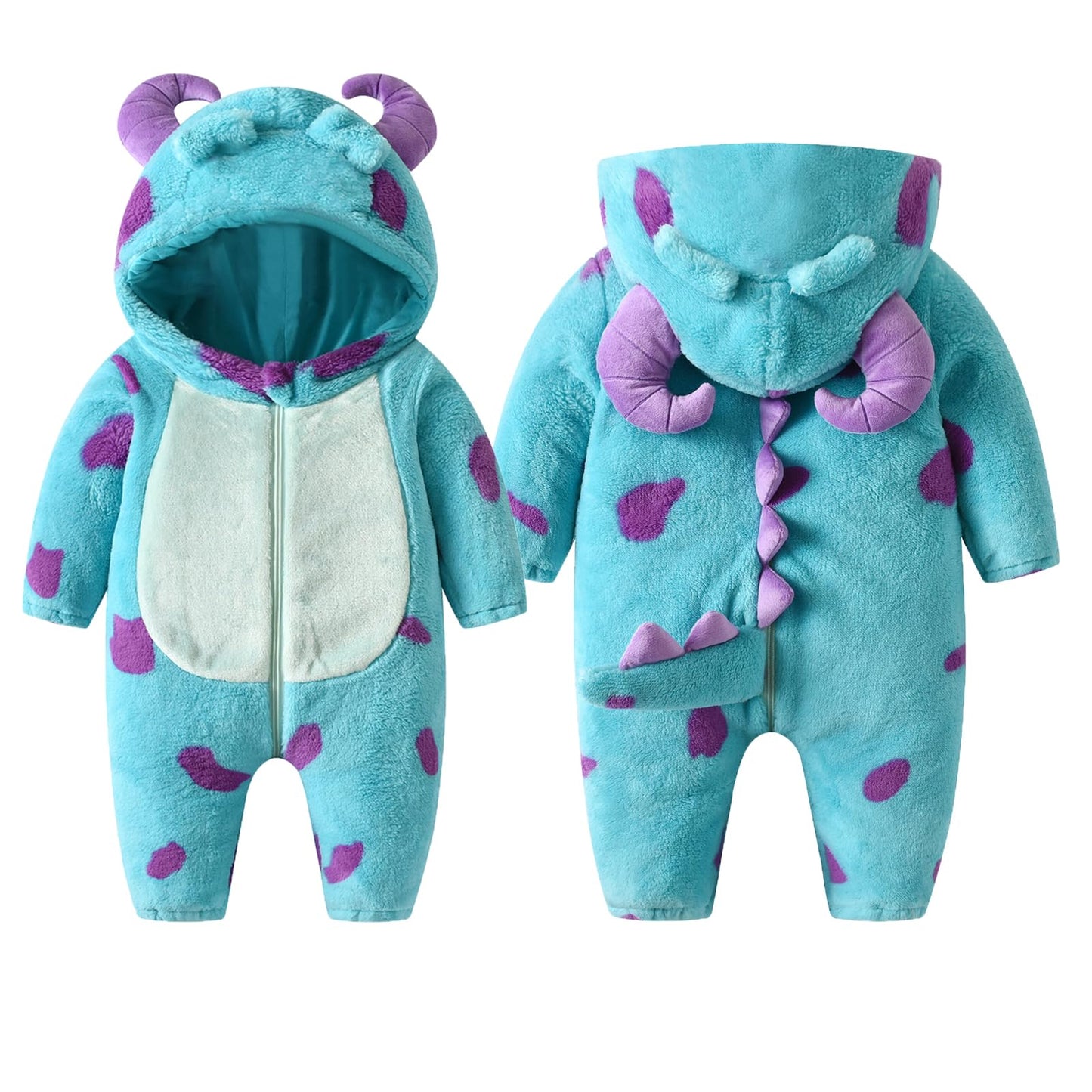 Nicoxijia Toddler Baby Halloween Costume Fuzzy Warm Hooded Romper Funny Cosplay Zip-Up Jumpsuit Fall Winter Animal Outfit (Blue, 18-24 Months)