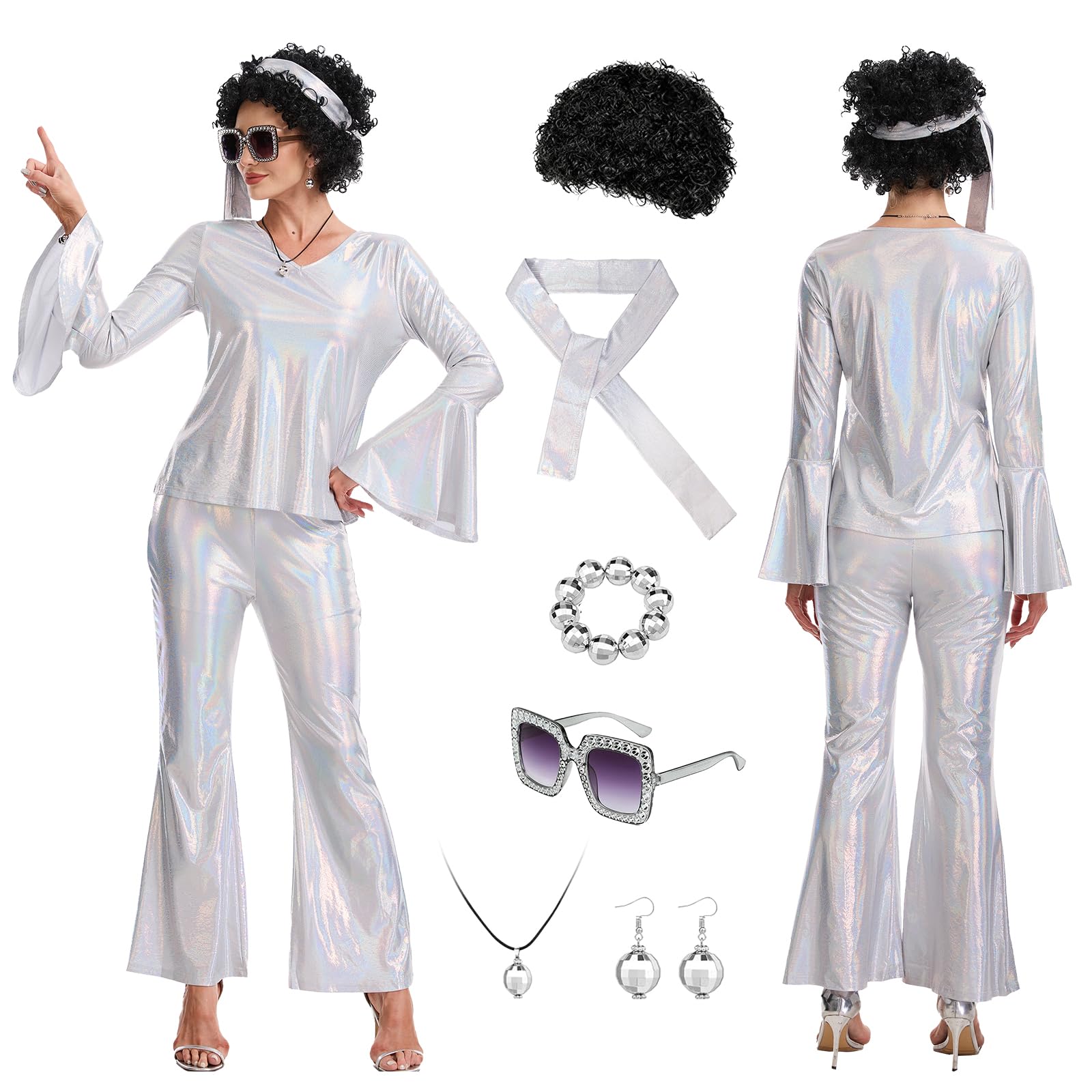 70s Fancy Disco Outfits Women - 70s Shiny Disco Costume Set