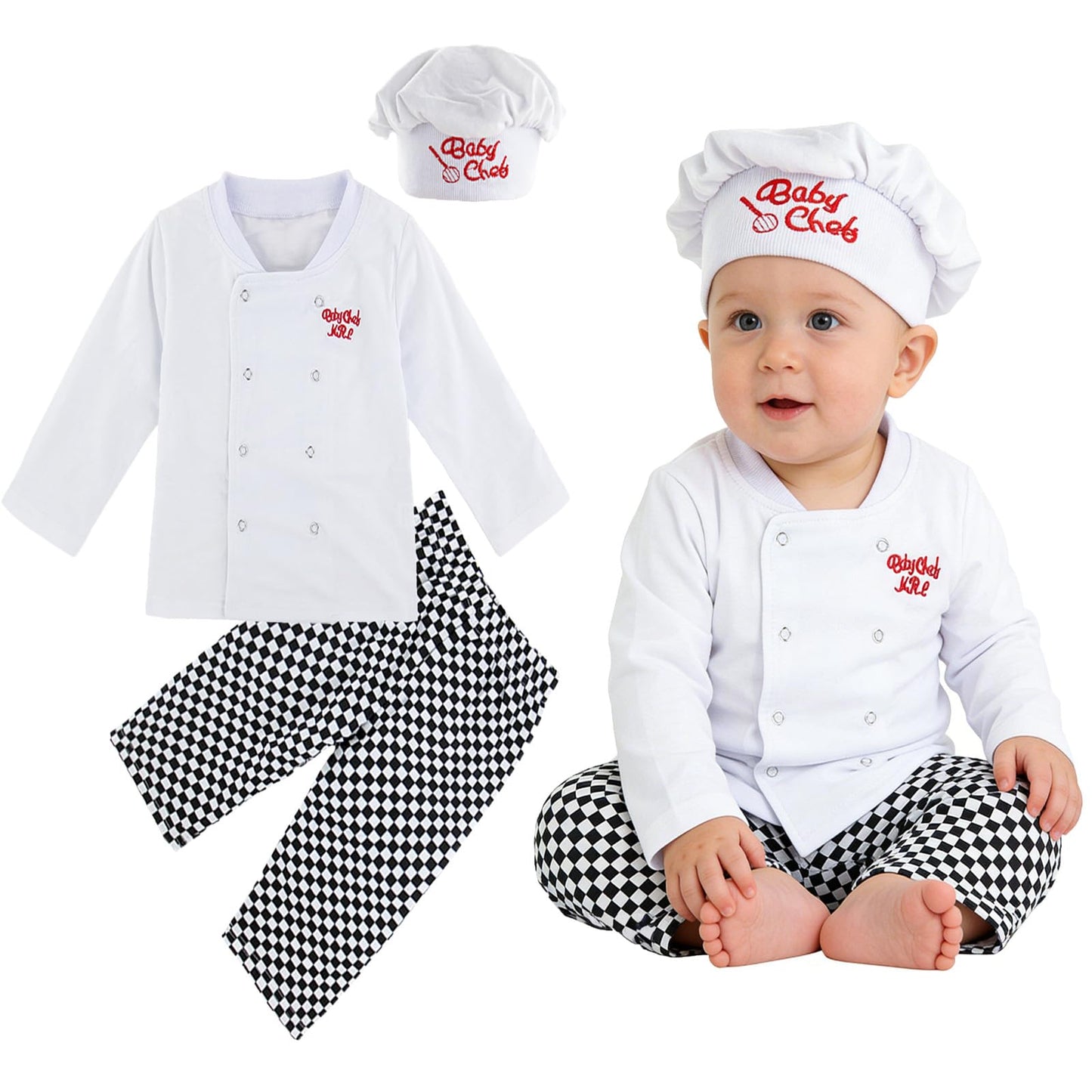MOMBEBE COSLAND Baby Boys Chef Costumes Clothing Sets (12-18 Months, White)