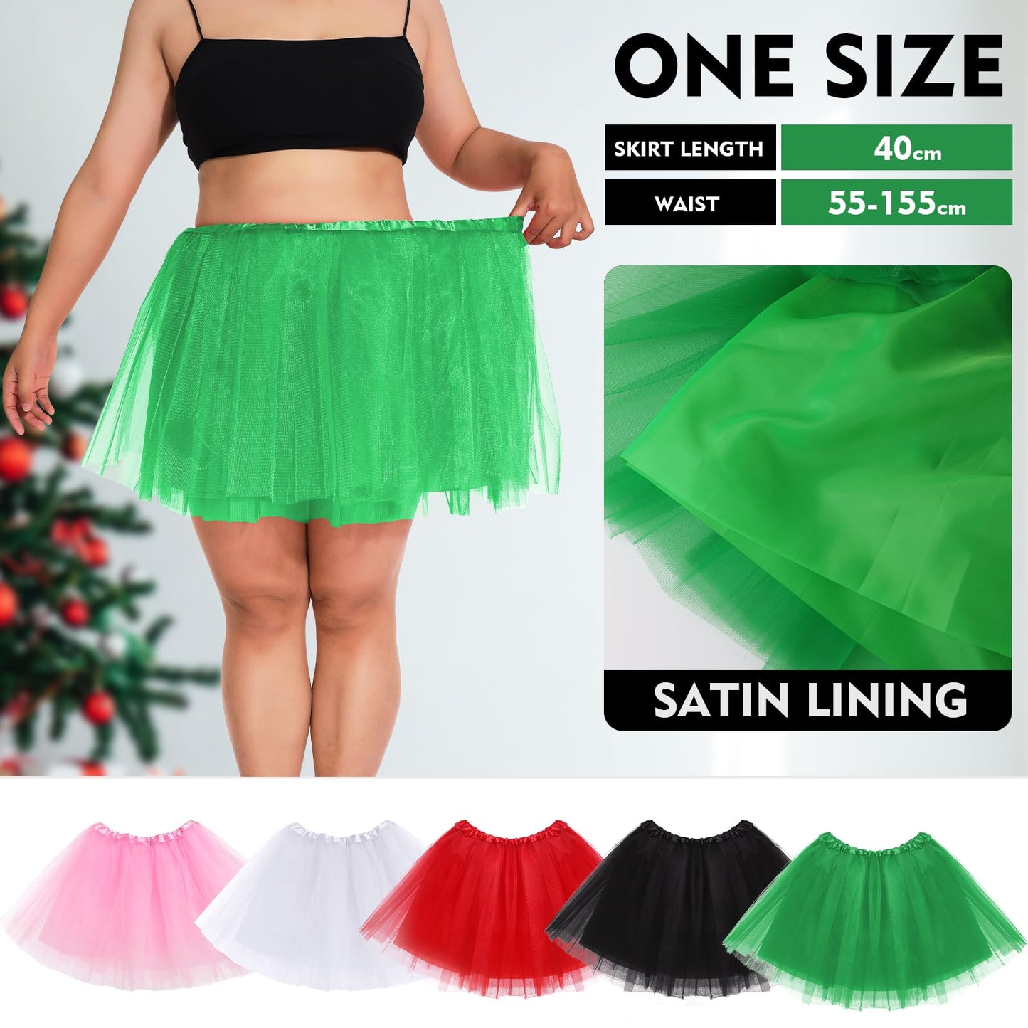 PLIKSUVER Women's Tutu Skirts 4 Layered Tulle Tutu Skirt for Adult Teen Ballet Dance Parties Fancy Dress Halloween Costume (Green)