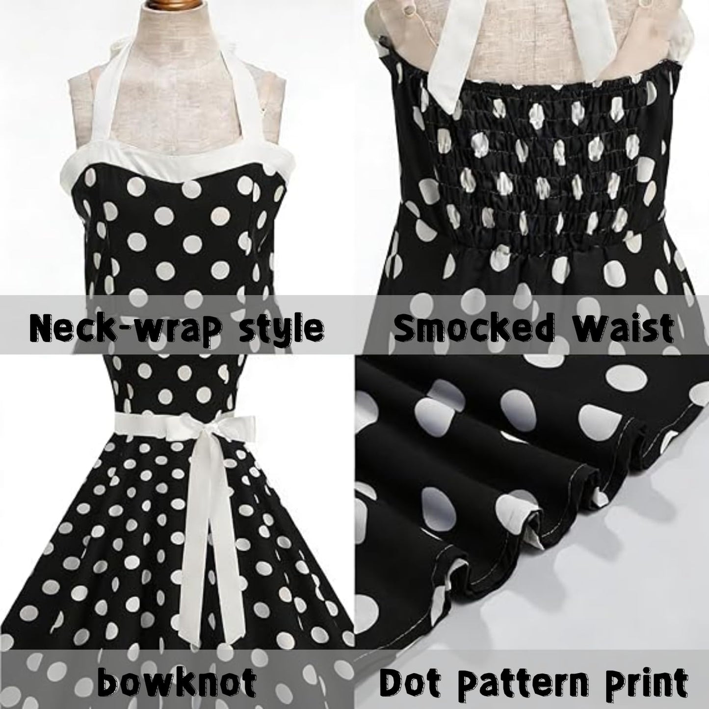 maxToonrain Dresses for Women UK Plus Size,Womens 1950s 80s 70s 90s Fancy Dress A Line Spaghetti Strap Polka Dot Midi Party Dress Halloween Costumes for Adults Ladies(A-Black,L)