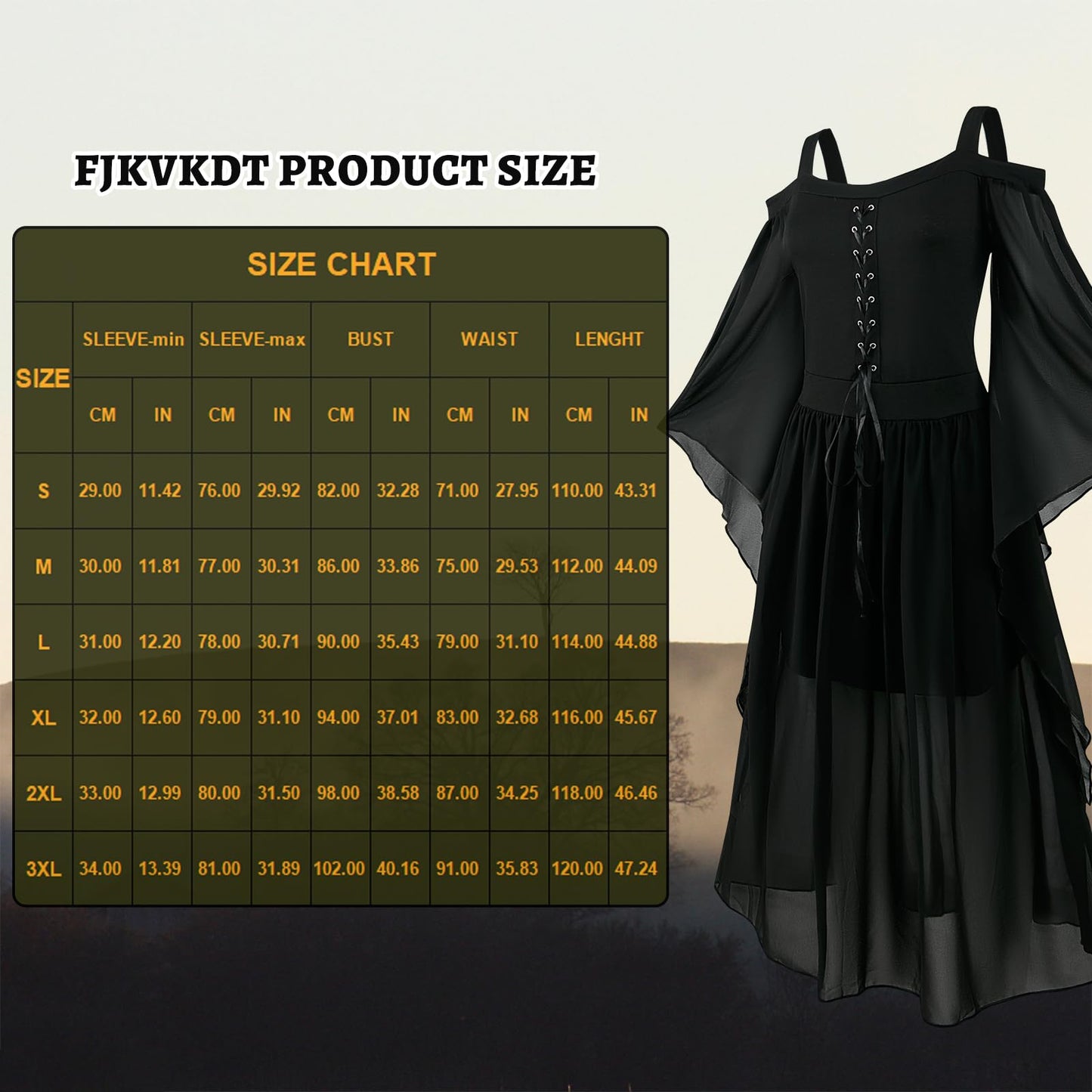 Women's Medieval Dress with Trumpet Sleeves Renaissance Medieval (image 5)