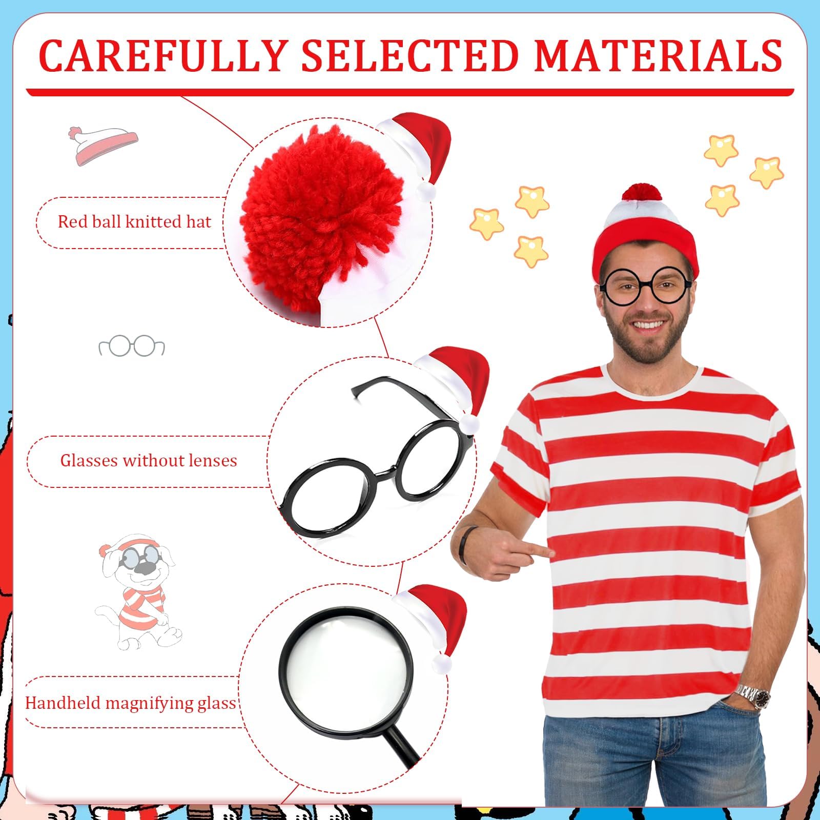 Wally Costume Set for Adults - Unisex Red and White Striped Short (image 4)