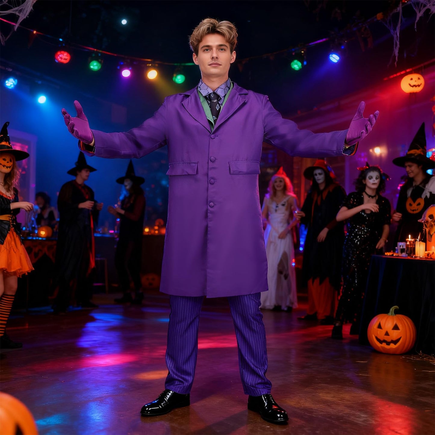 Knight Costume Clown Costume Knight Cosplay Outfits Adult Purple Coat Shirt Vest Full Suits Halloween Accessories (Purple, 3XL)